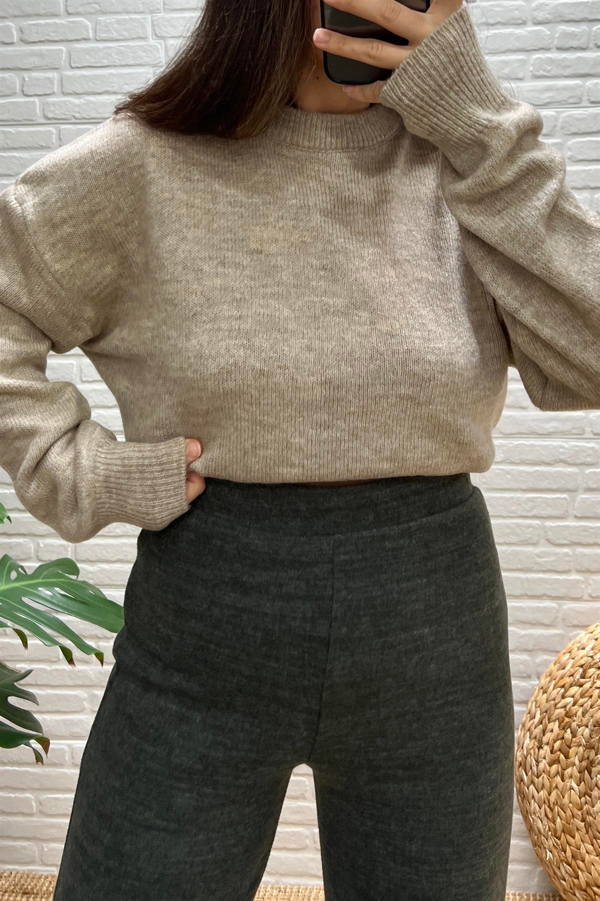 Bej Melanj Oversize Basic Kazak uygun fiyatlarda www.butikhola.com adresinde