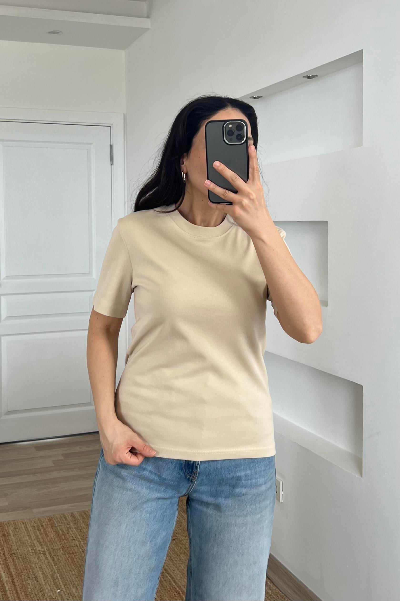 Bej Organik Pamuklu Basic Tshirt uygun fiyatlarda www.butikhola.com adresinde