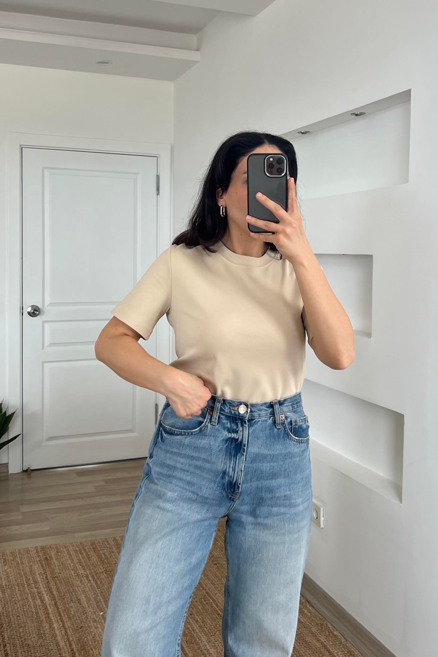 Bej Organik Pamuklu Basic Tshirt uygun fiyatlarda www.butikhola.com adresinde