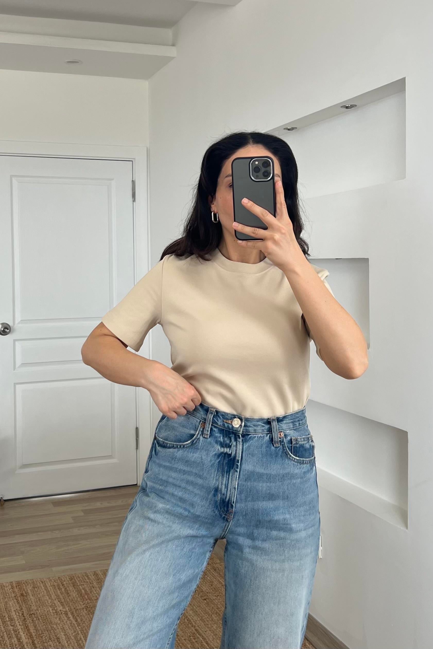 Bej Organik Pamuklu Basic Tshirt uygun fiyatlarda www.butikhola.com adresinde