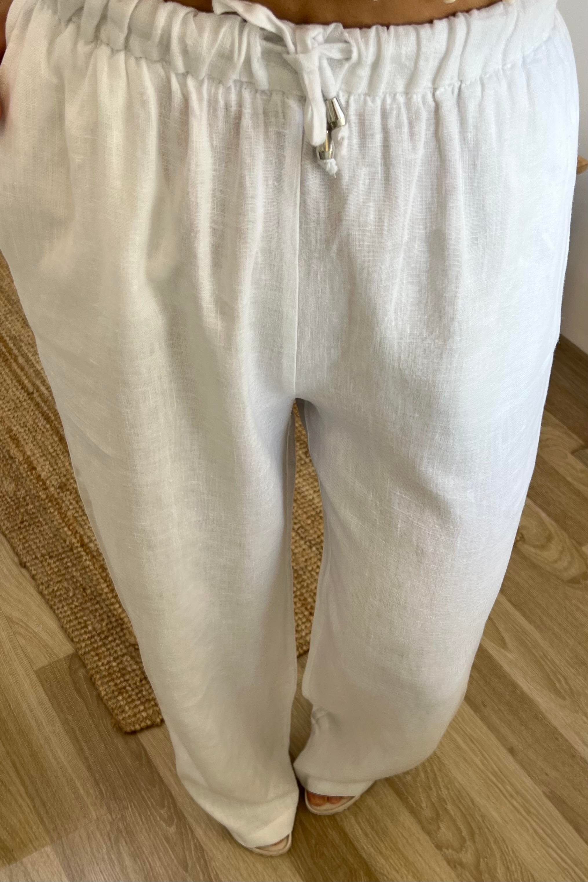 Beyaz Beli İpli Ham Keten Comfort Pantolon uygun fiyatlarda www.butikhola.com adresinde