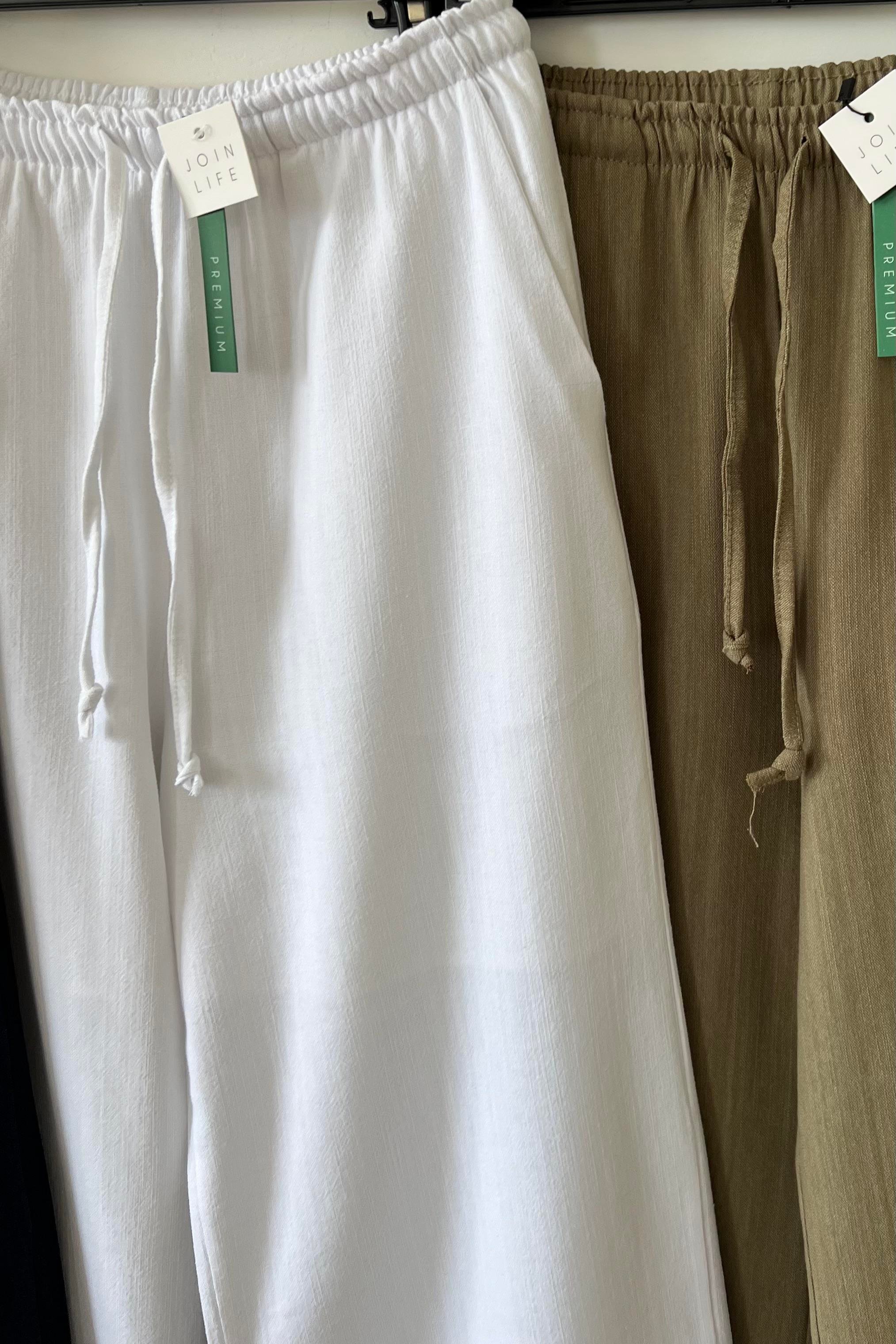 Beyaz Düz Kesim Keten Pantolon uygun fiyatlarda www.butikhola.com adresinde