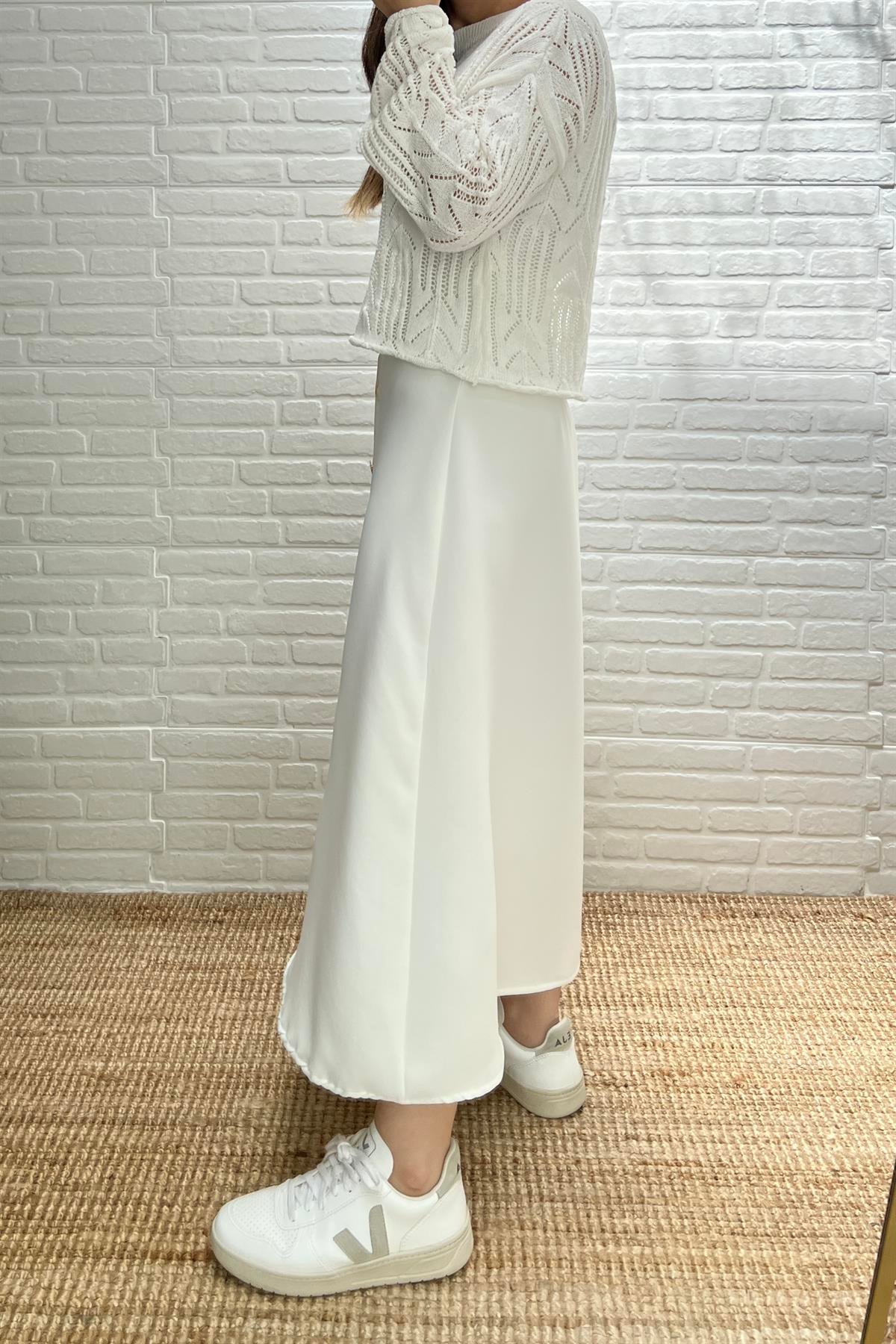 Beyaz Gold Düğmeli Maksi Etek uygun fiyatlarda www.butikhola.com adresinde