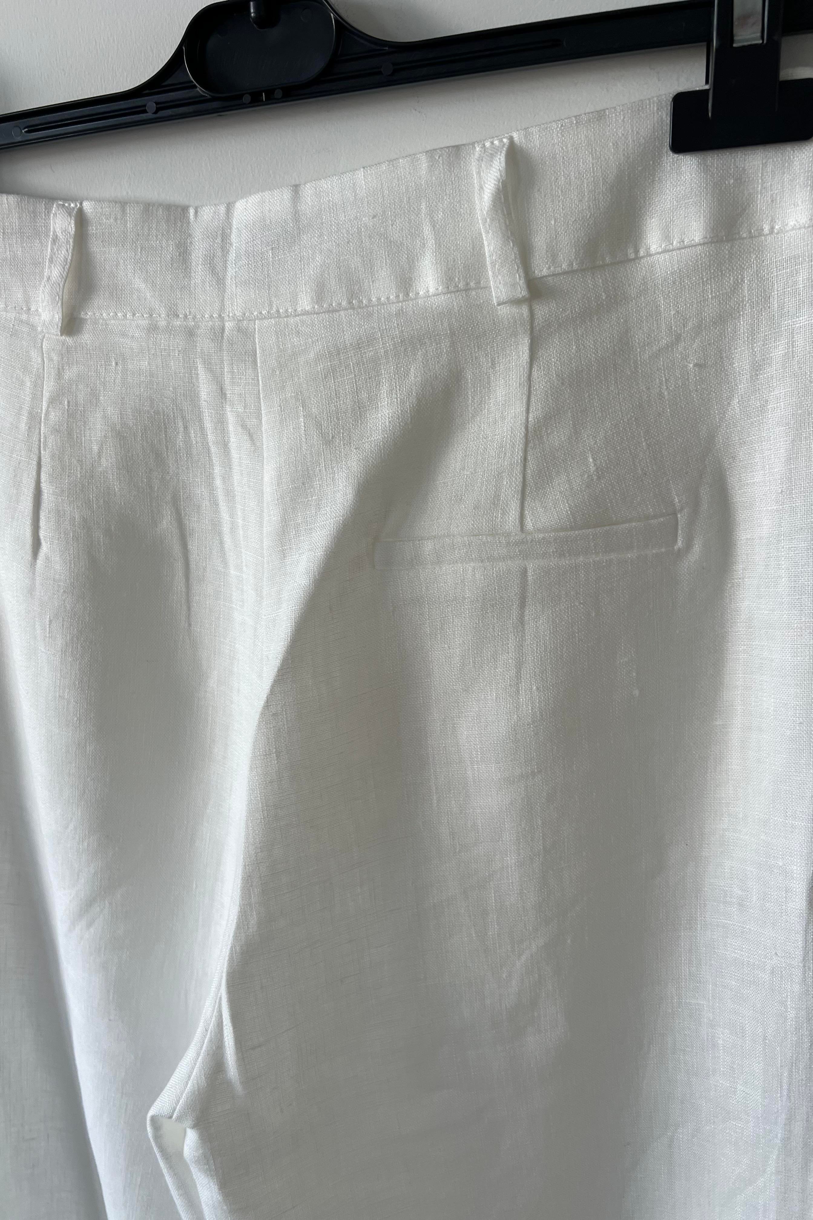 Beyaz Ham Keten Düz Kesim Pantolon uygun fiyatlarda www.butikhola.com adresinde
