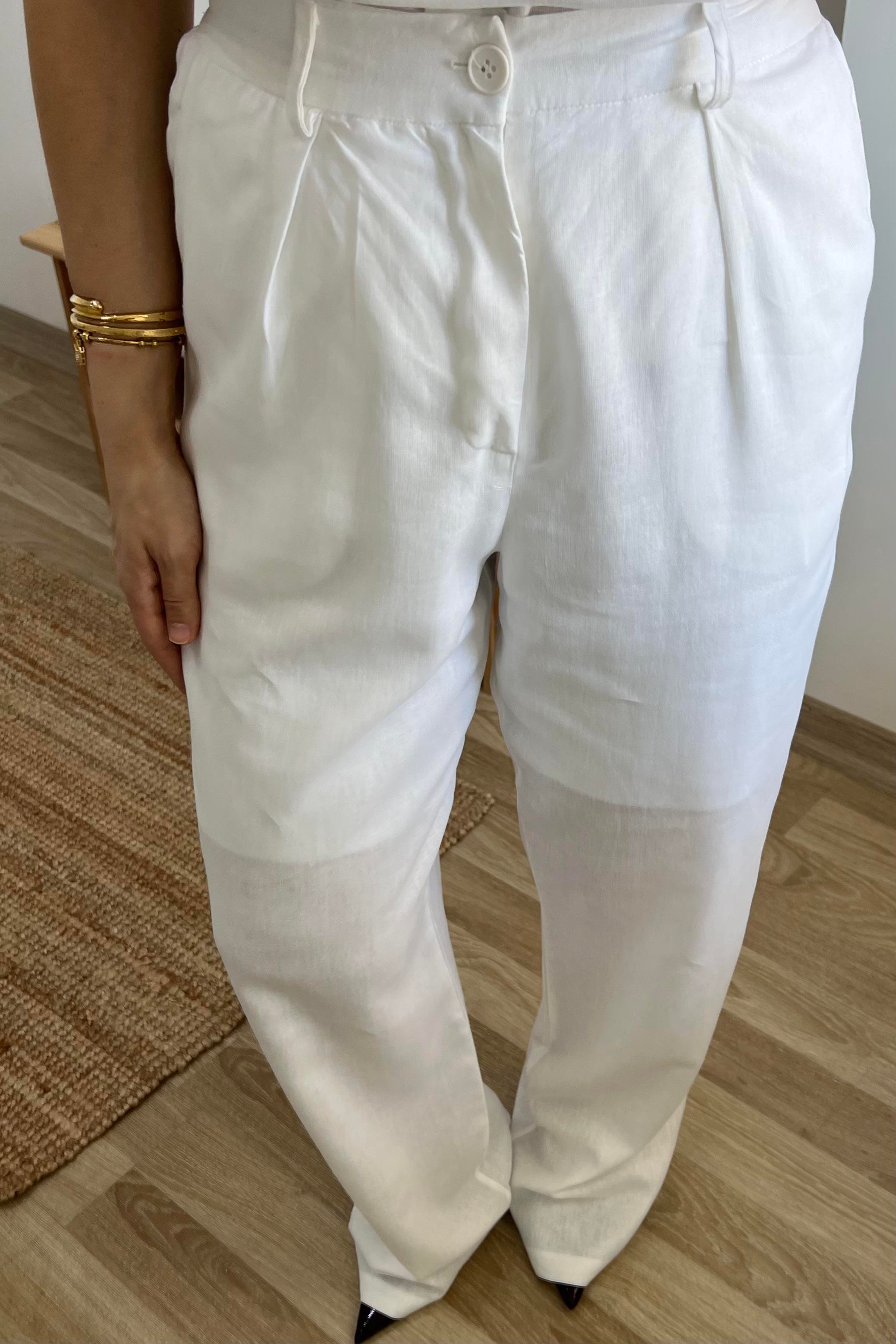 Beyaz Keten Bluz Pantolon Takım uygun fiyatlarda www.butikhola.com adresinde