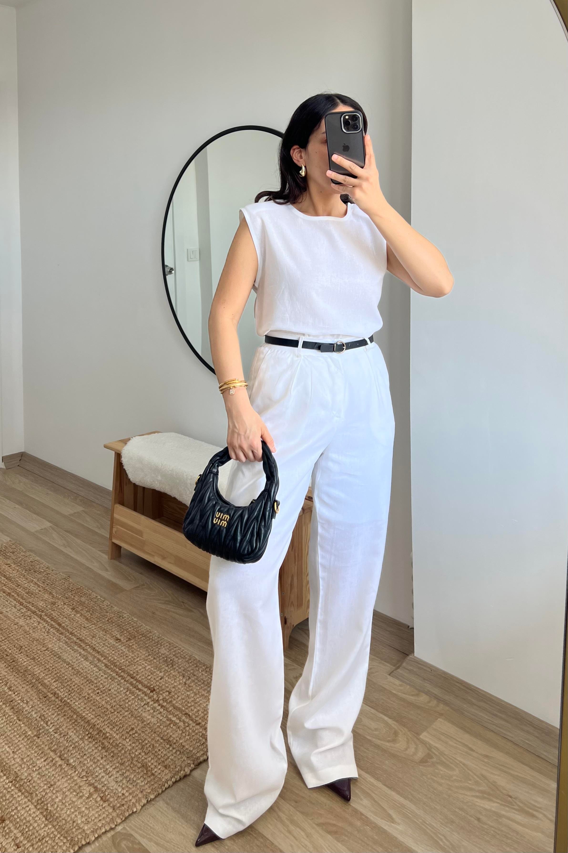 Beyaz Keten Bluz Pantolon Takım uygun fiyatlarda www.butikhola.com adresinde