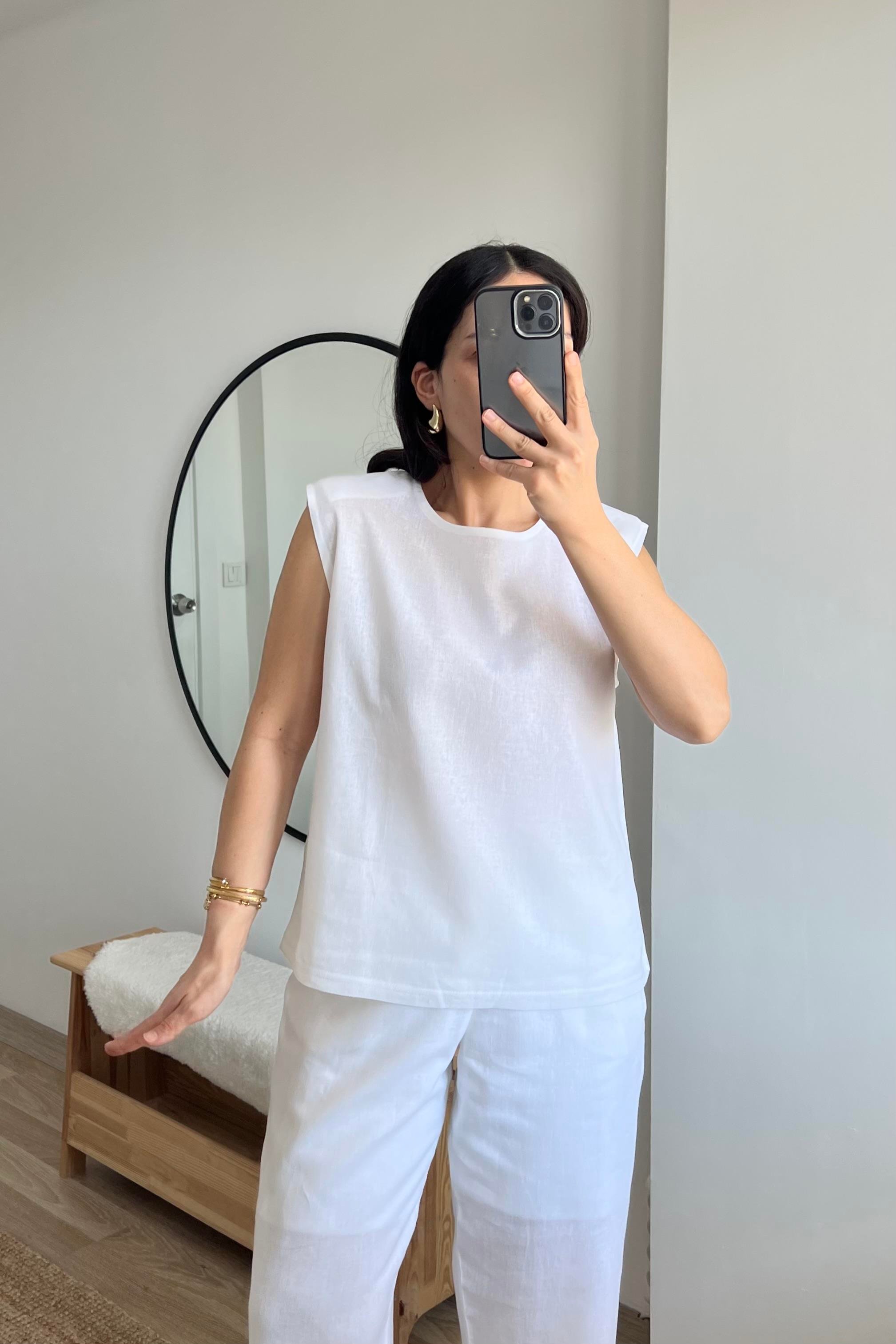 Beyaz Keten Bluz Pantolon Takım uygun fiyatlarda www.butikhola.com adresinde