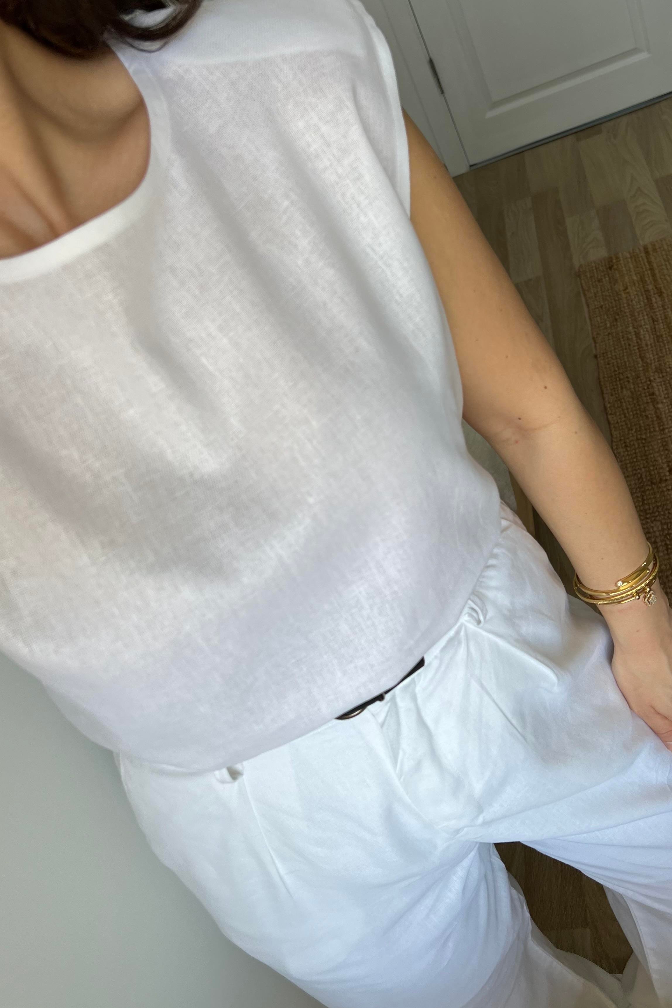 Beyaz Keten Bluz Pantolon Takım uygun fiyatlarda www.butikhola.com adresinde
