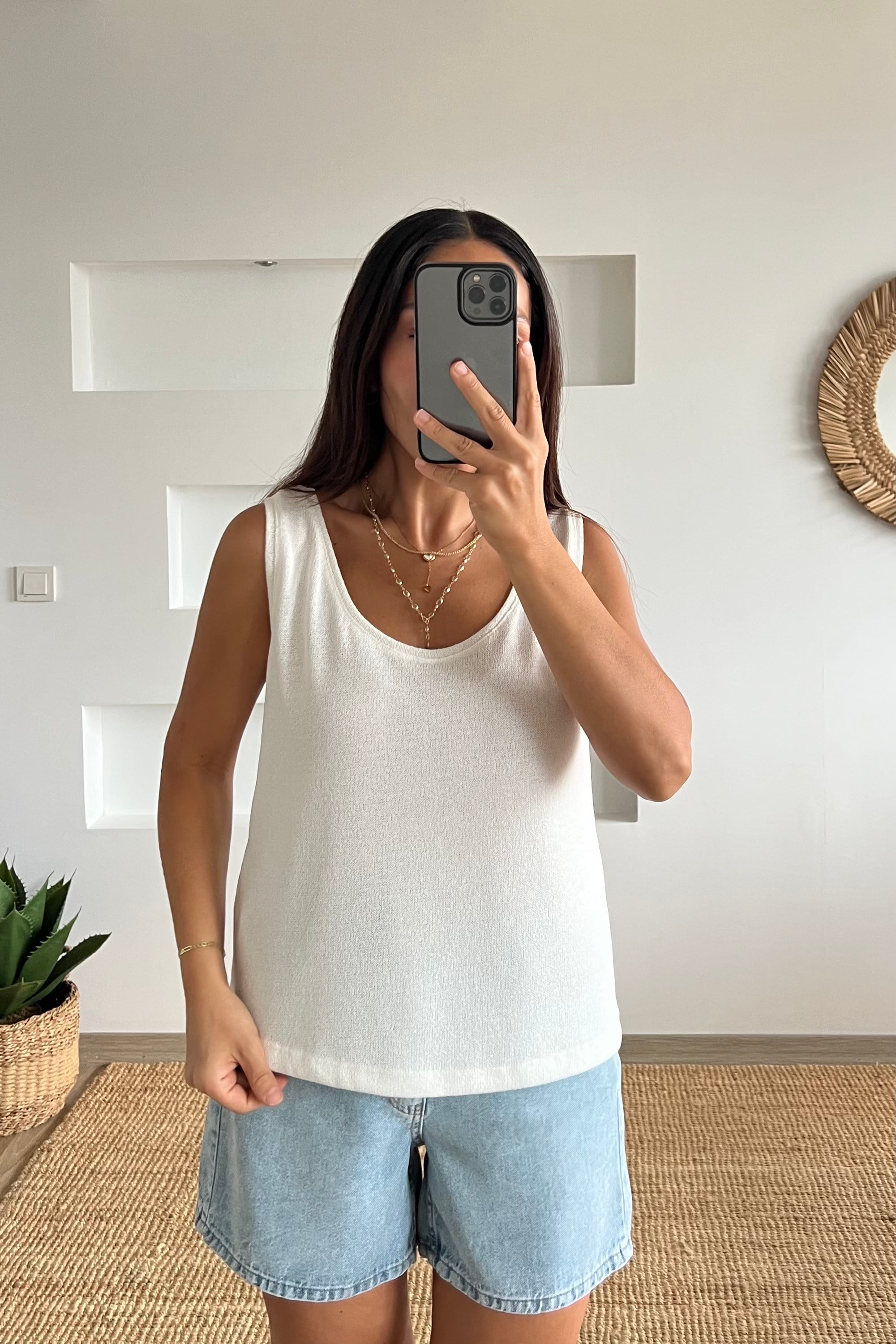Beyaz Merserize Kolsuz Bluz uygun fiyatlarda www.butikhola.com adresinde