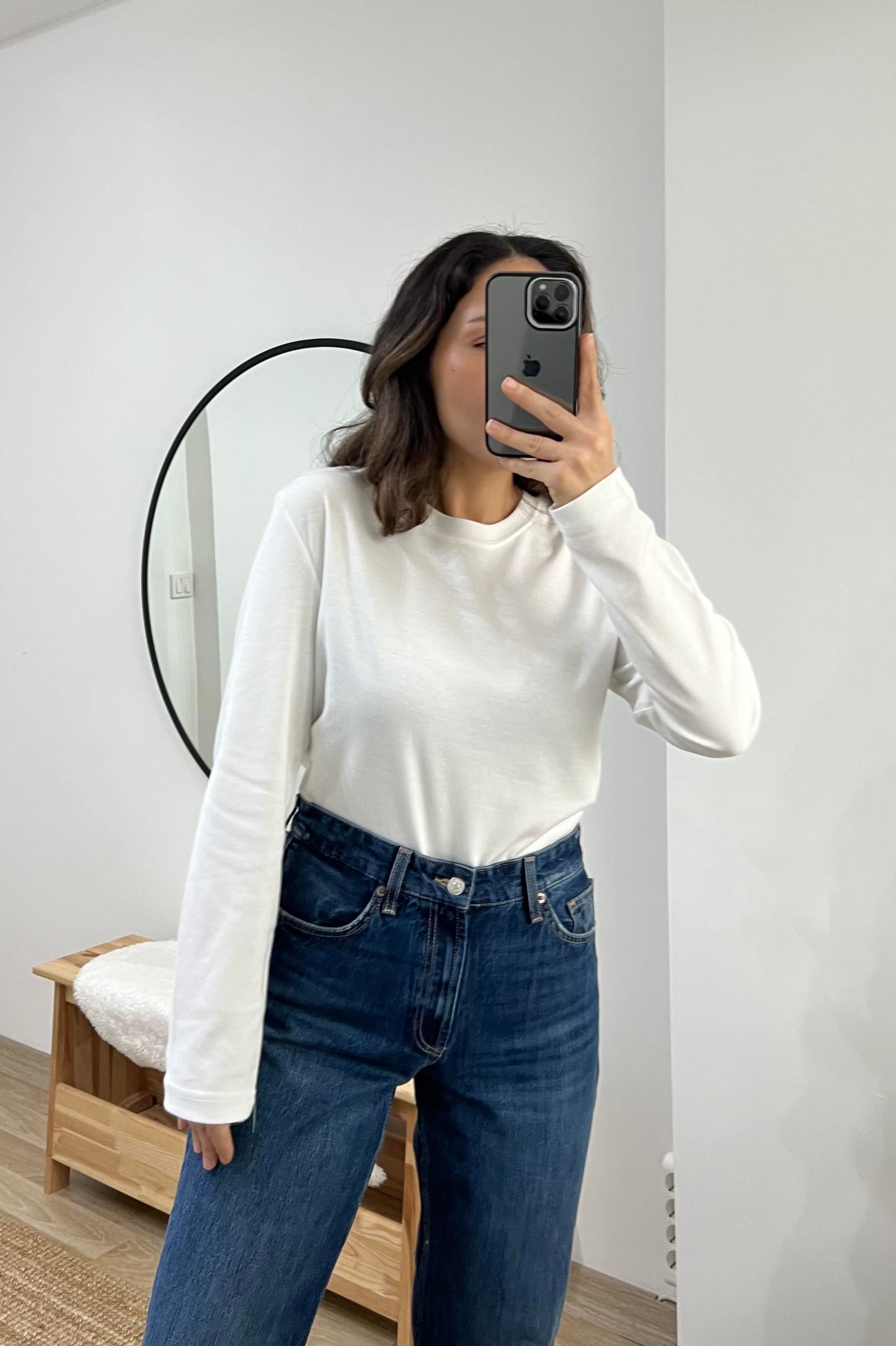 Beyaz Organik Pamuklu Uzun Kollu Basic Tshirt uygun fiyatlarda www.butikhola.com adresinde