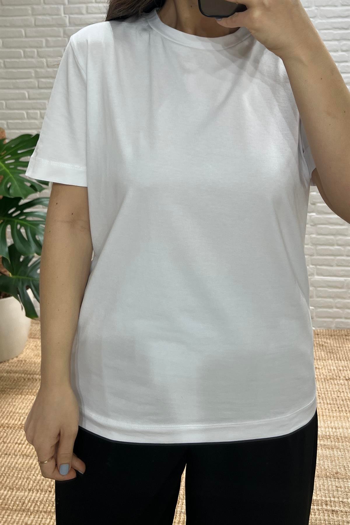 Beyaz Orjinal Marka Likralı Basic Tshirt uygun fiyatlarda www.butikhola.com adresinde