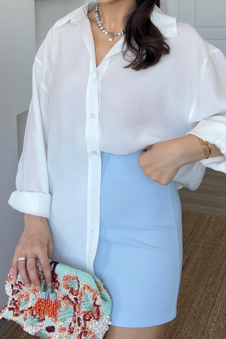 Beyaz Premium Viskoz Gömlek uygun fiyatlarda www.butikhola.com adresinde
