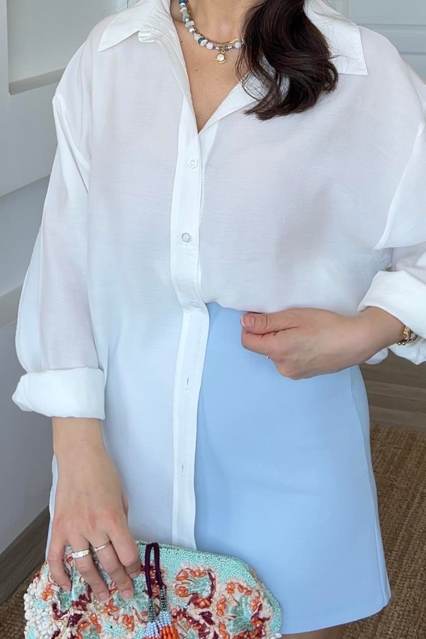 Beyaz Premium Viskoz Gömlek uygun fiyatlarda www.butikhola.com adresinde