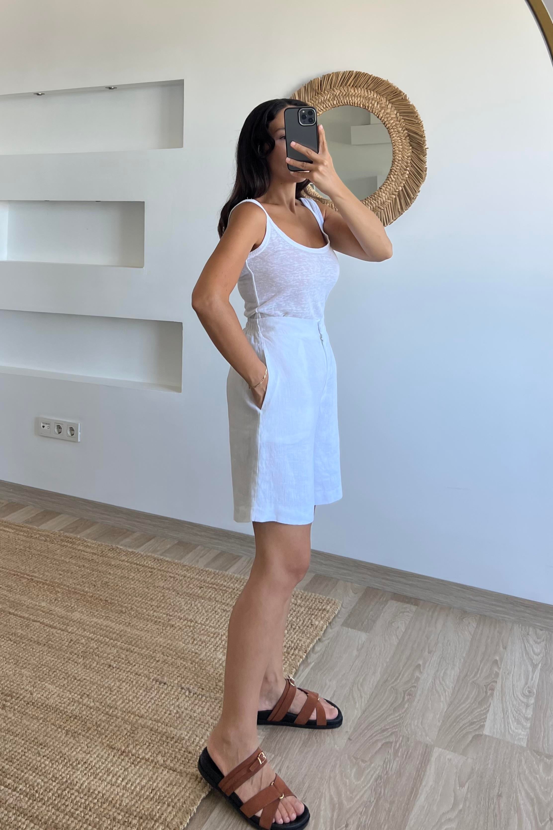 Beyaz Şehir Boy Ham Keten Premium Şort uygun fiyatlarda www.butikhola.com adresinde