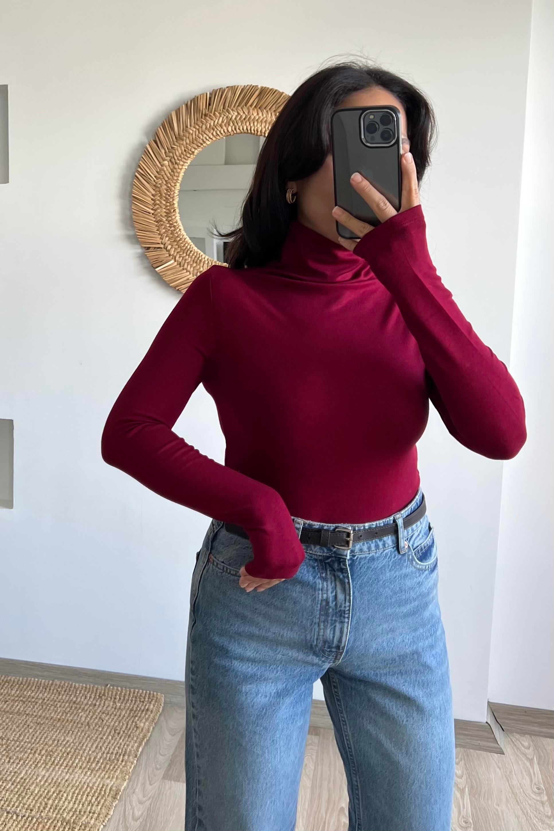 Bordo Boğazlı Yumuşak Dokulu Bluz  uygun fiyatlarda www.butikhola.com adresinde