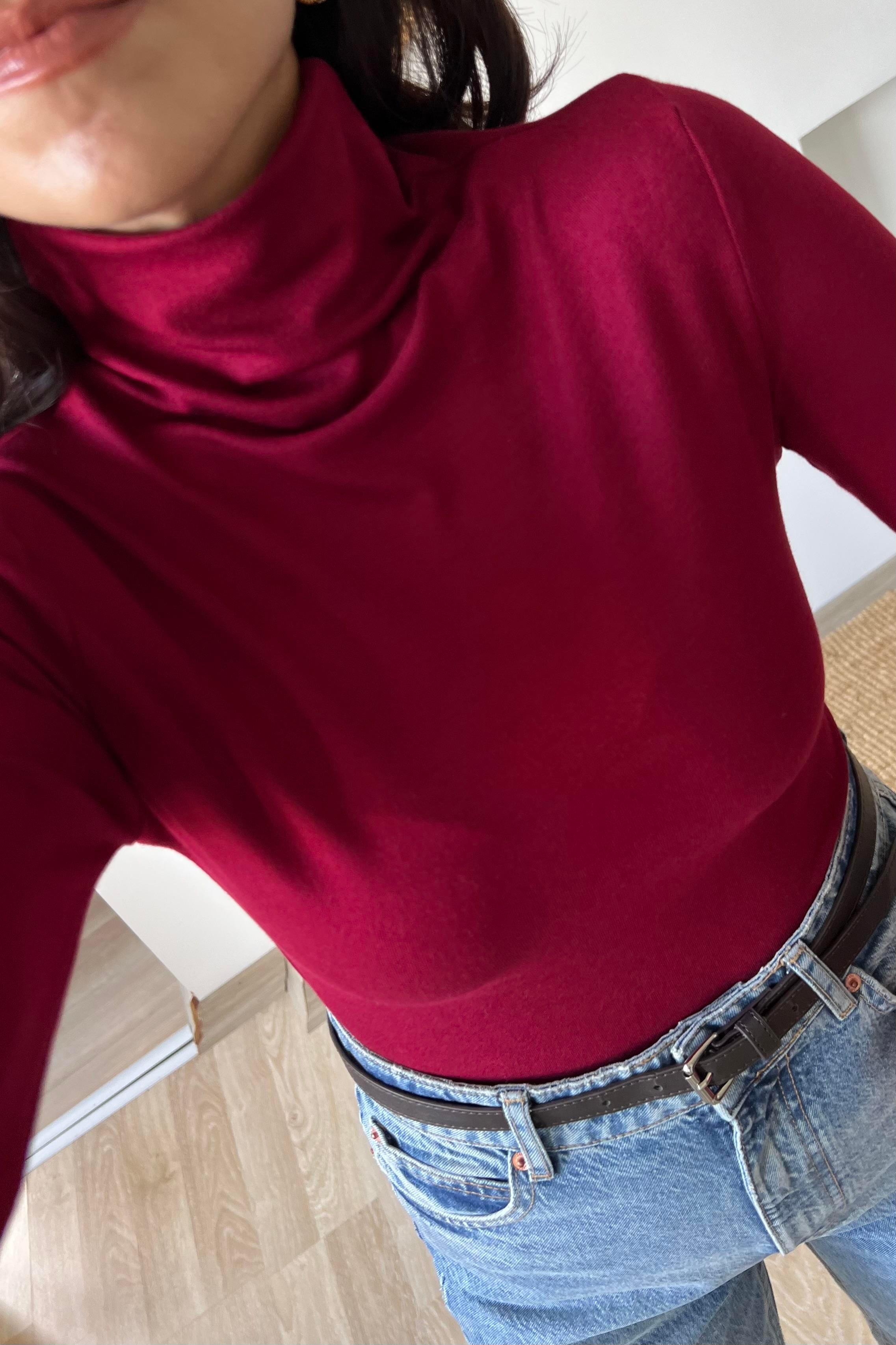 Bordo Boğazlı Yumuşak Dokulu Bluz  uygun fiyatlarda www.butikhola.com adresinde
