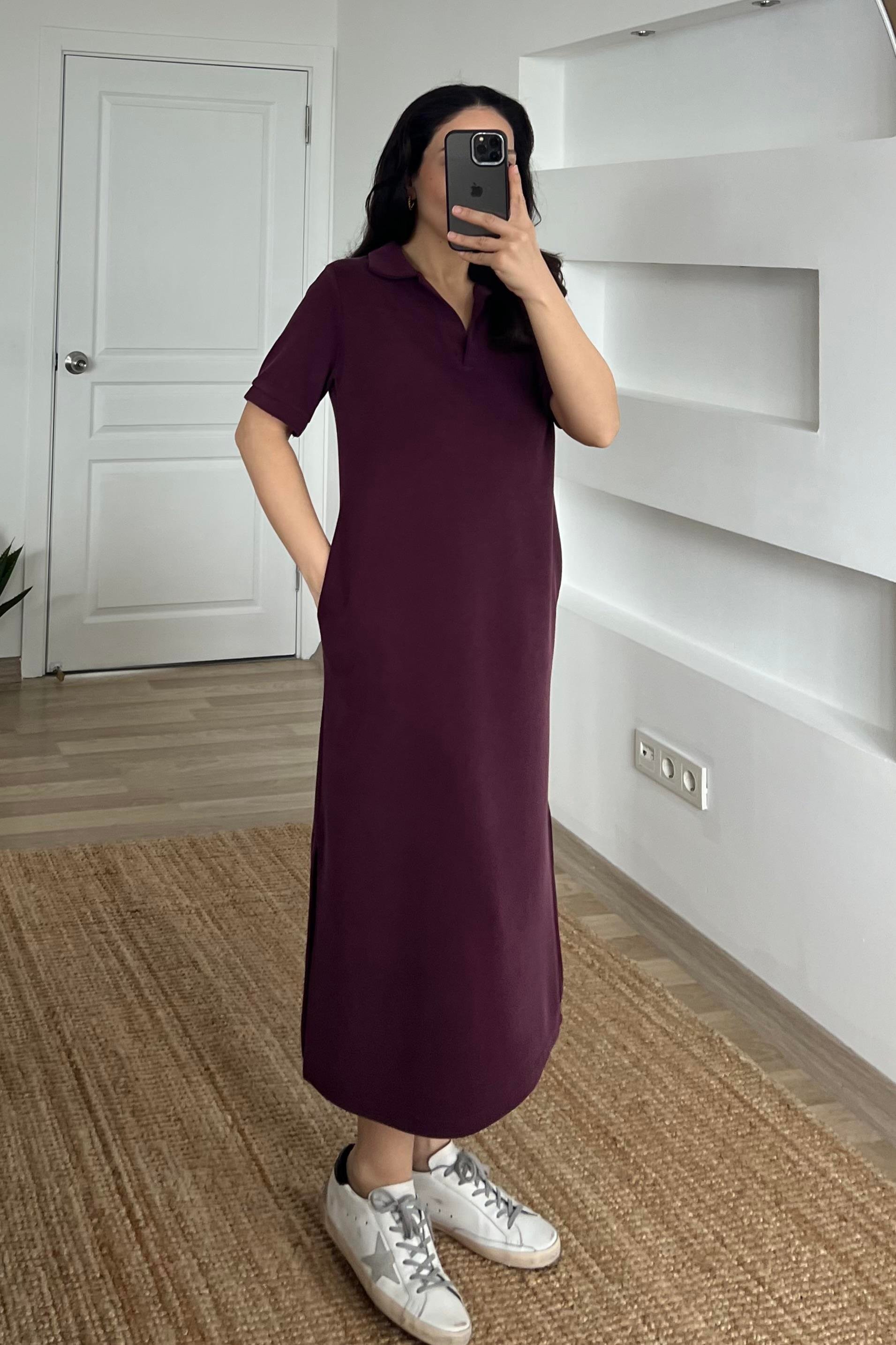 Bordo Cepli Polo Yaka Comfort Elbise uygun fiyatlarda www.butikhola.com adresinde