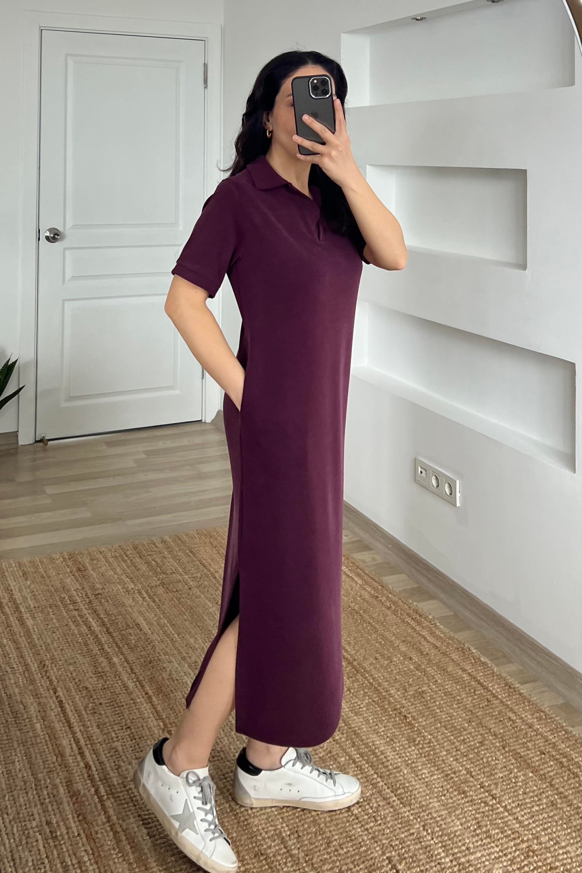 Bordo Cepli Polo Yaka Comfort Elbise uygun fiyatlarda www.butikhola.com adresinde
