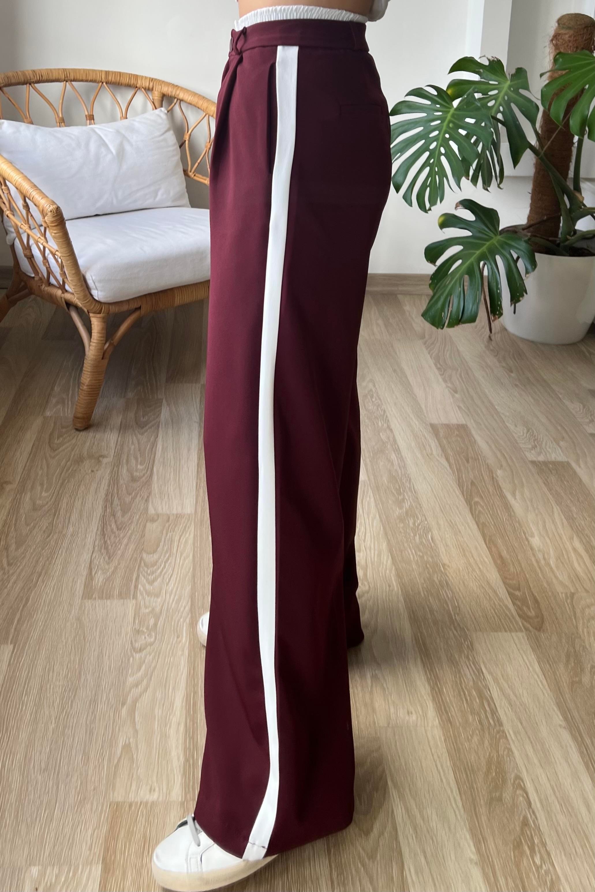 Bordo Çift Bel Şerit Detaylı Pantolon uygun fiyatlarda www.butikhola.com adresinde