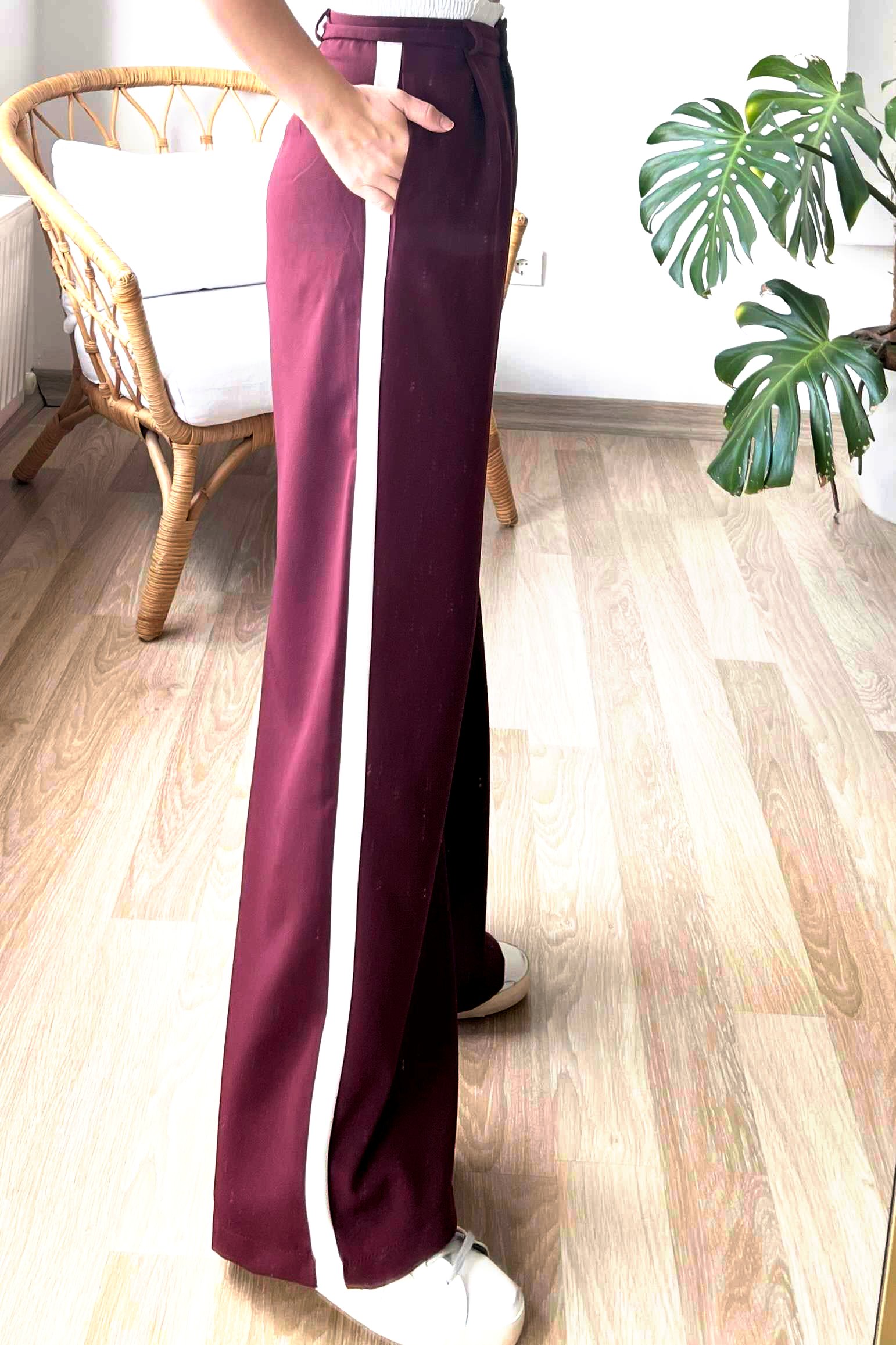 Bordo Çift Bel Şerit Detaylı Pantolon uygun fiyatlarda www.butikhola.com adresinde
