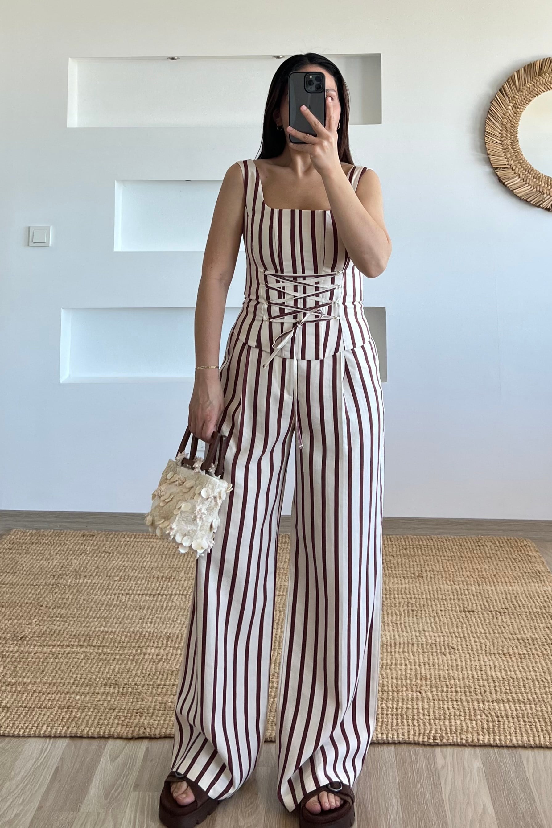 Bordo Çizgili Marin Korse Takım uygun fiyatlarda www.butikhola.com adresinde