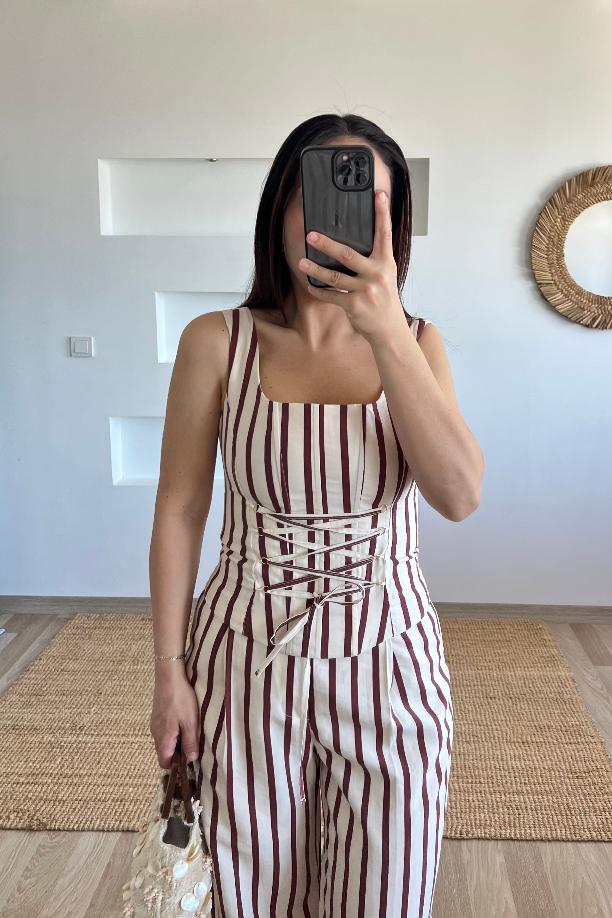 Bordo Çizgili Marin Korse Takım uygun fiyatlarda www.butikhola.com adresinde