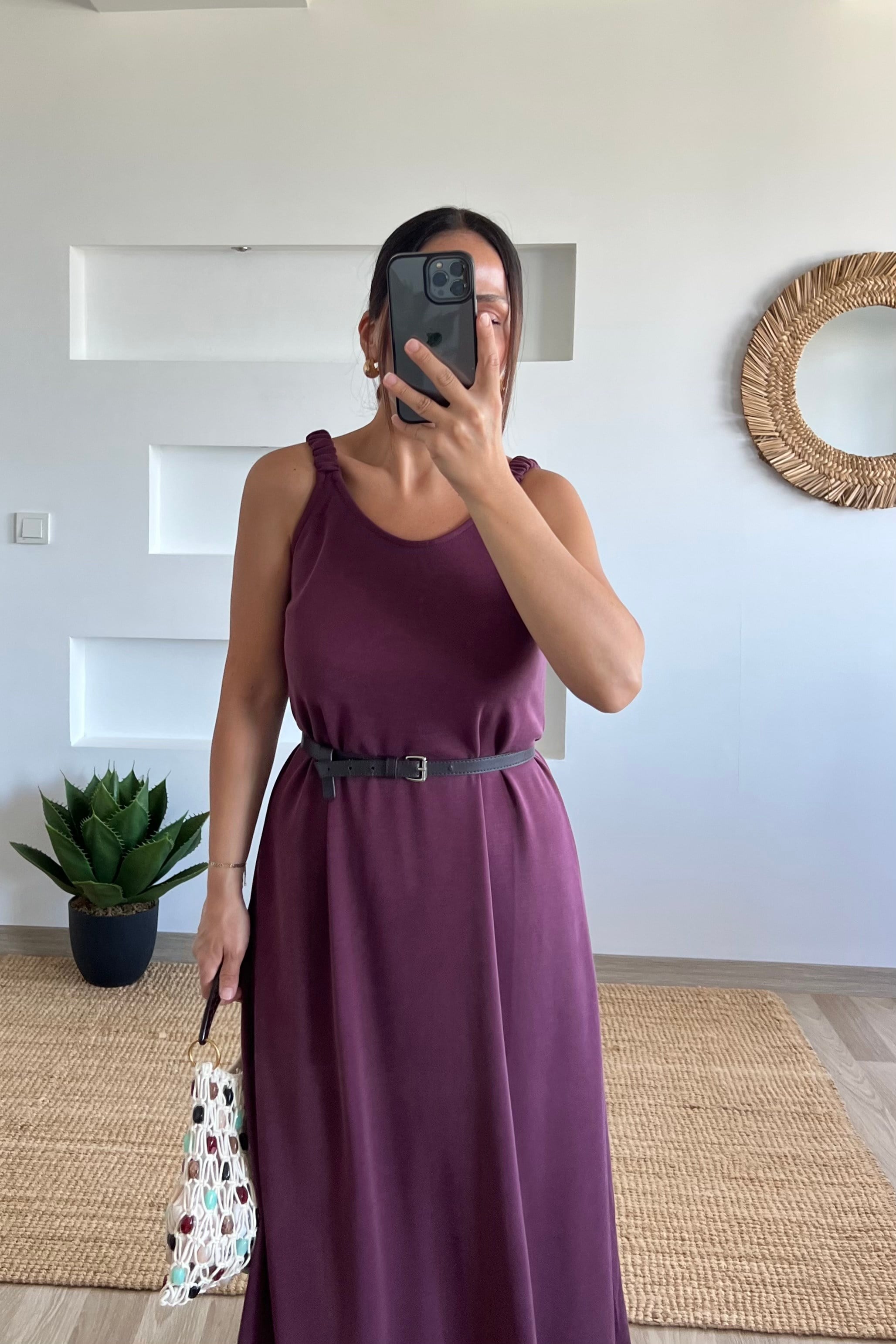 Bordo Comfort Pike Modal Askılı Elbise uygun fiyatlarda www.butikhola.com adresinde