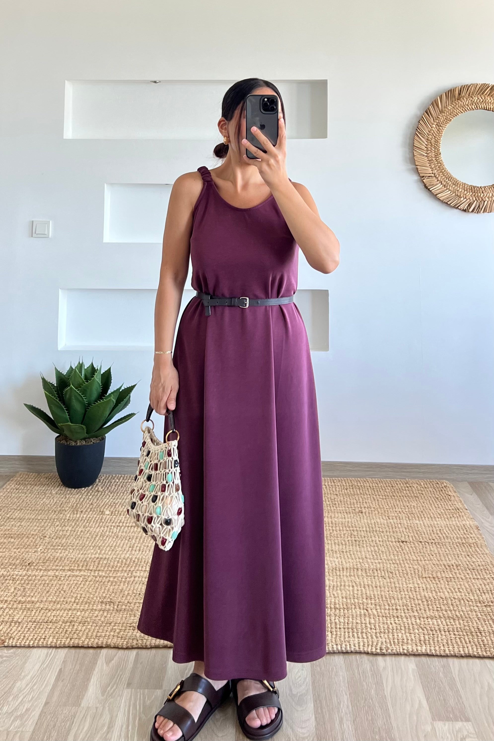 Bordo Comfort Pike Modal Askılı Elbise uygun fiyatlarda www.butikhola.com adresinde