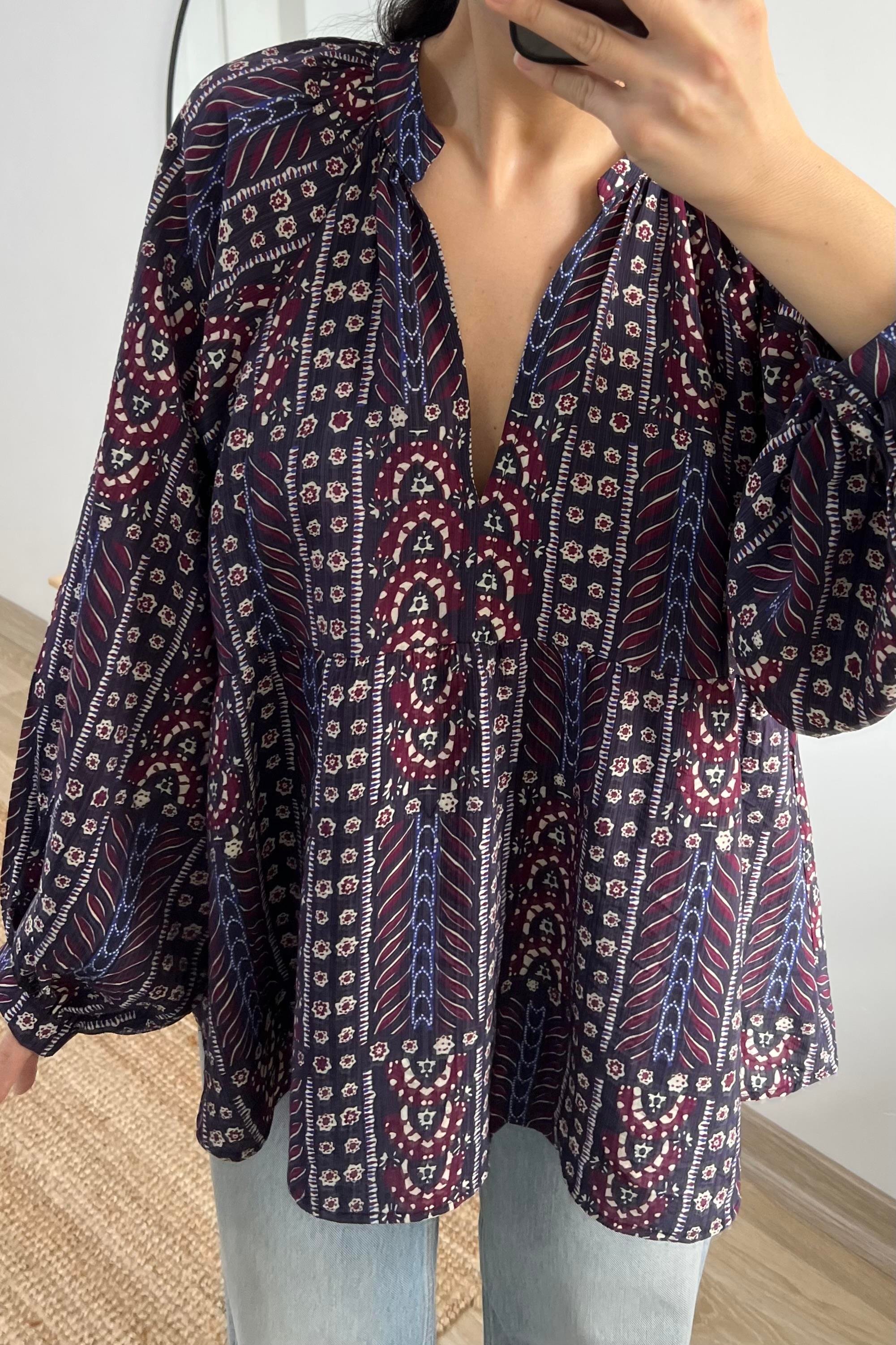Bordo Desenli Etnik Bluz uygun fiyatlarda www.butikhola.com adresinde