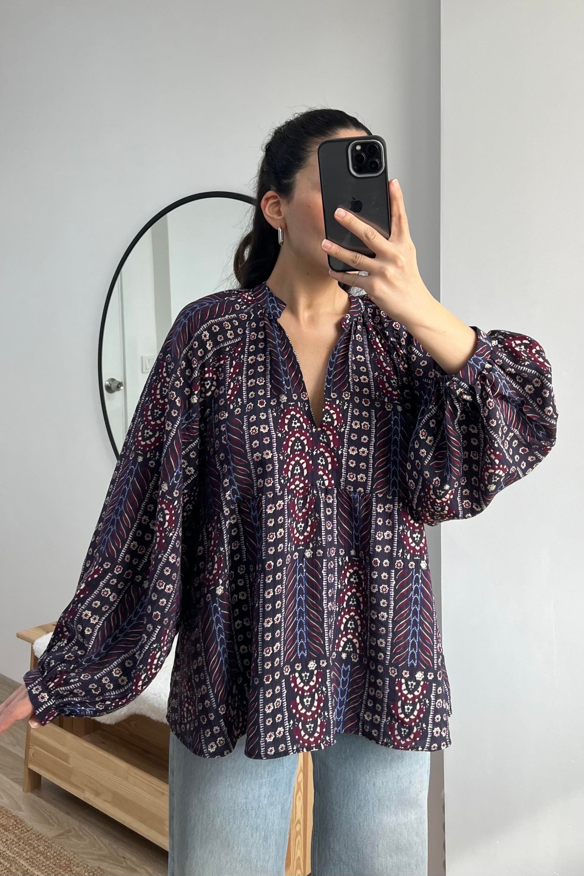 Bordo Desenli Etnik Bluz uygun fiyatlarda www.butikhola.com adresinde