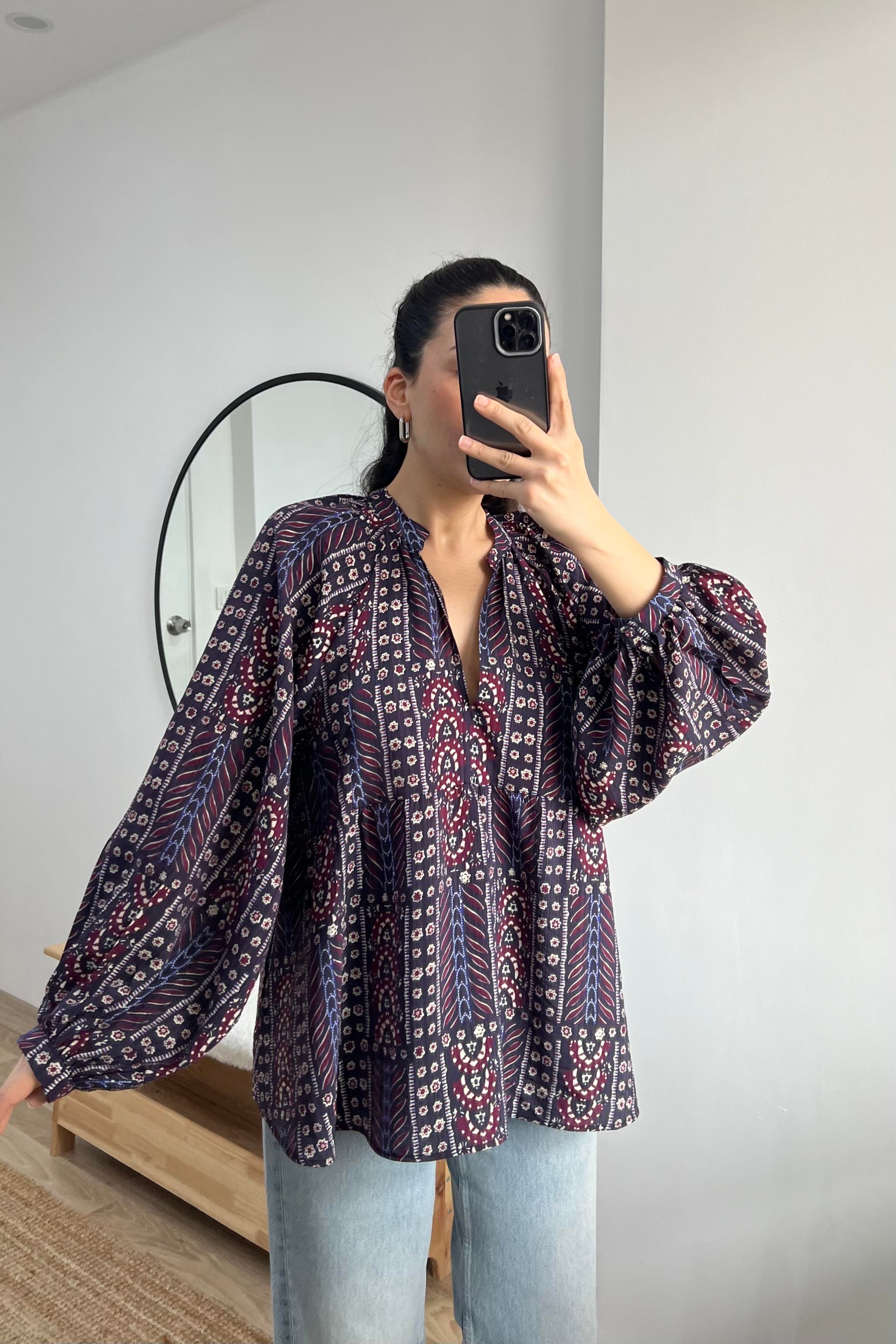 Bordo Desenli Etnik Bluz uygun fiyatlarda www.butikhola.com adresinde