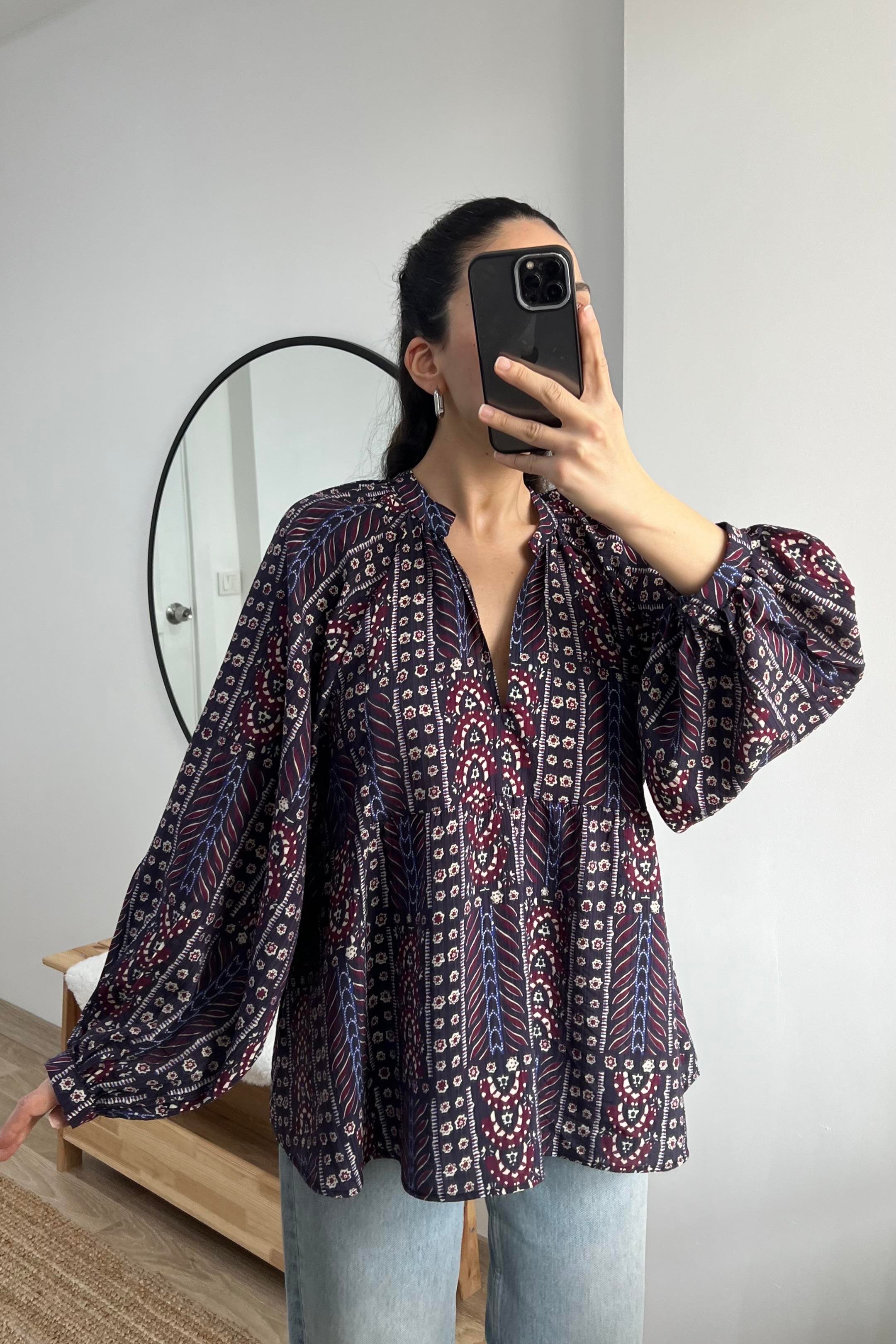 Bordo Desenli Etnik Bluz uygun fiyatlarda www.butikhola.com adresinde
