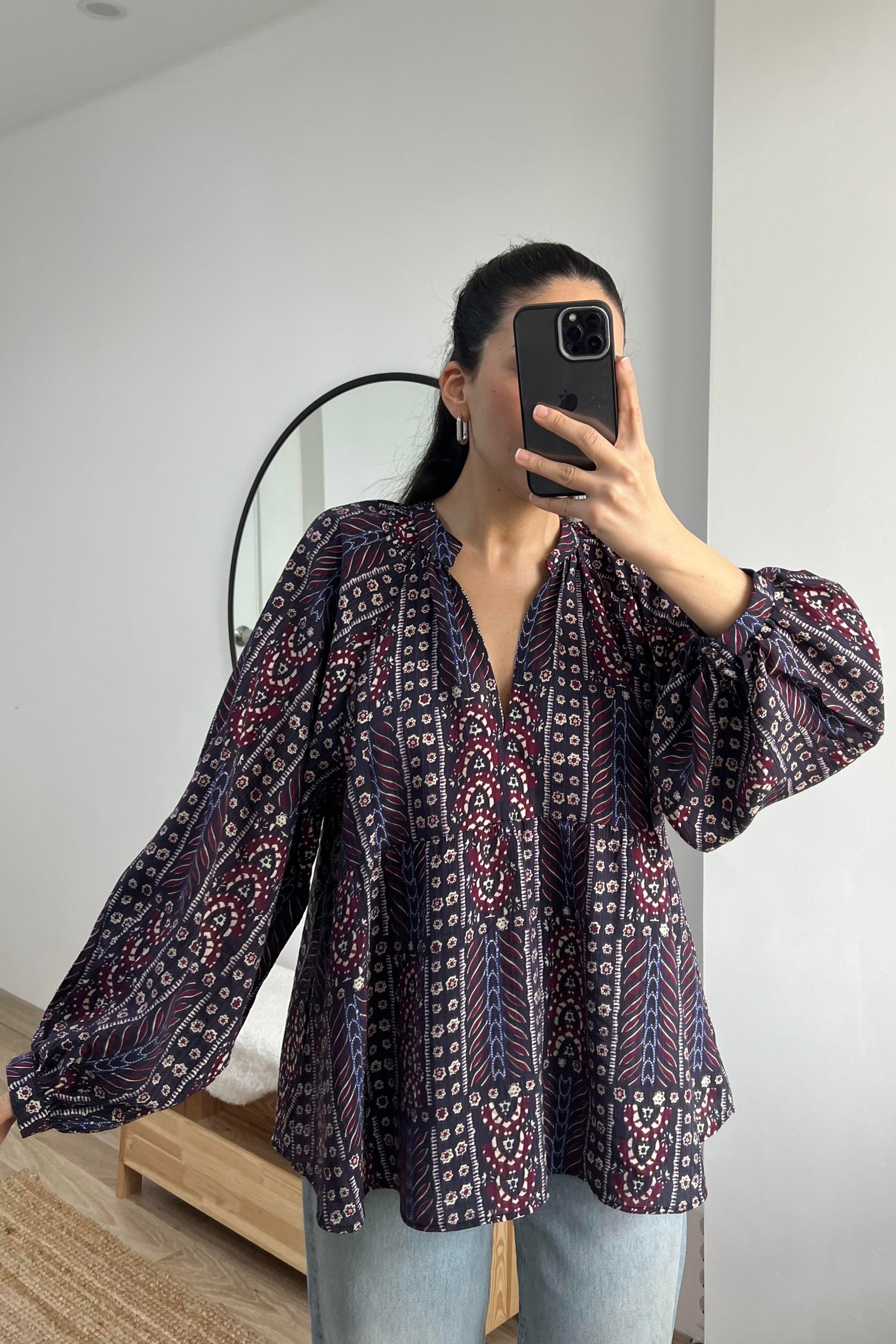 Bordo Desenli Etnik Bluz uygun fiyatlarda www.butikhola.com adresinde