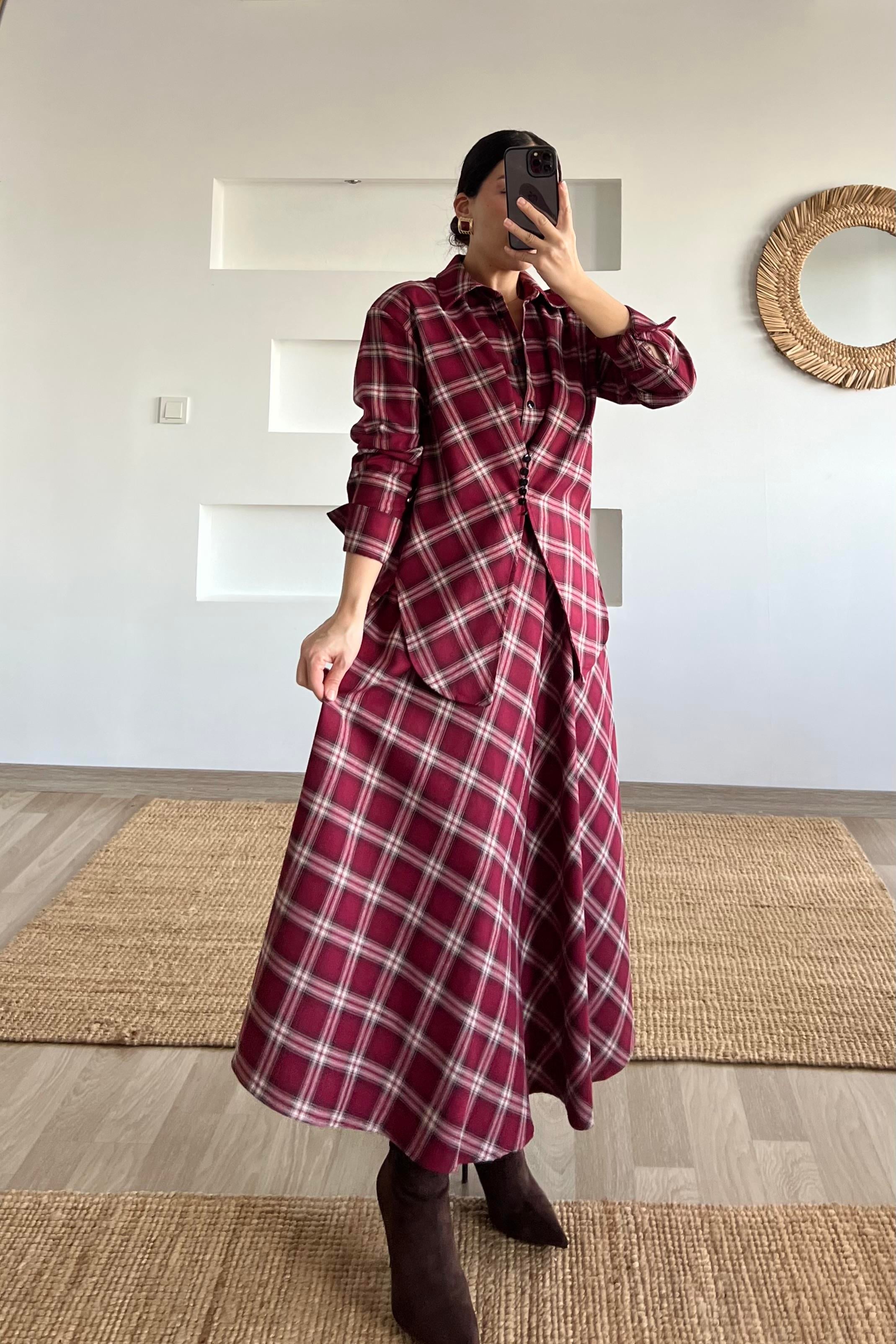 Bordo Ekoseli Tasarım Gömlek uygun fiyatlarda www.butikhola.com adresinde