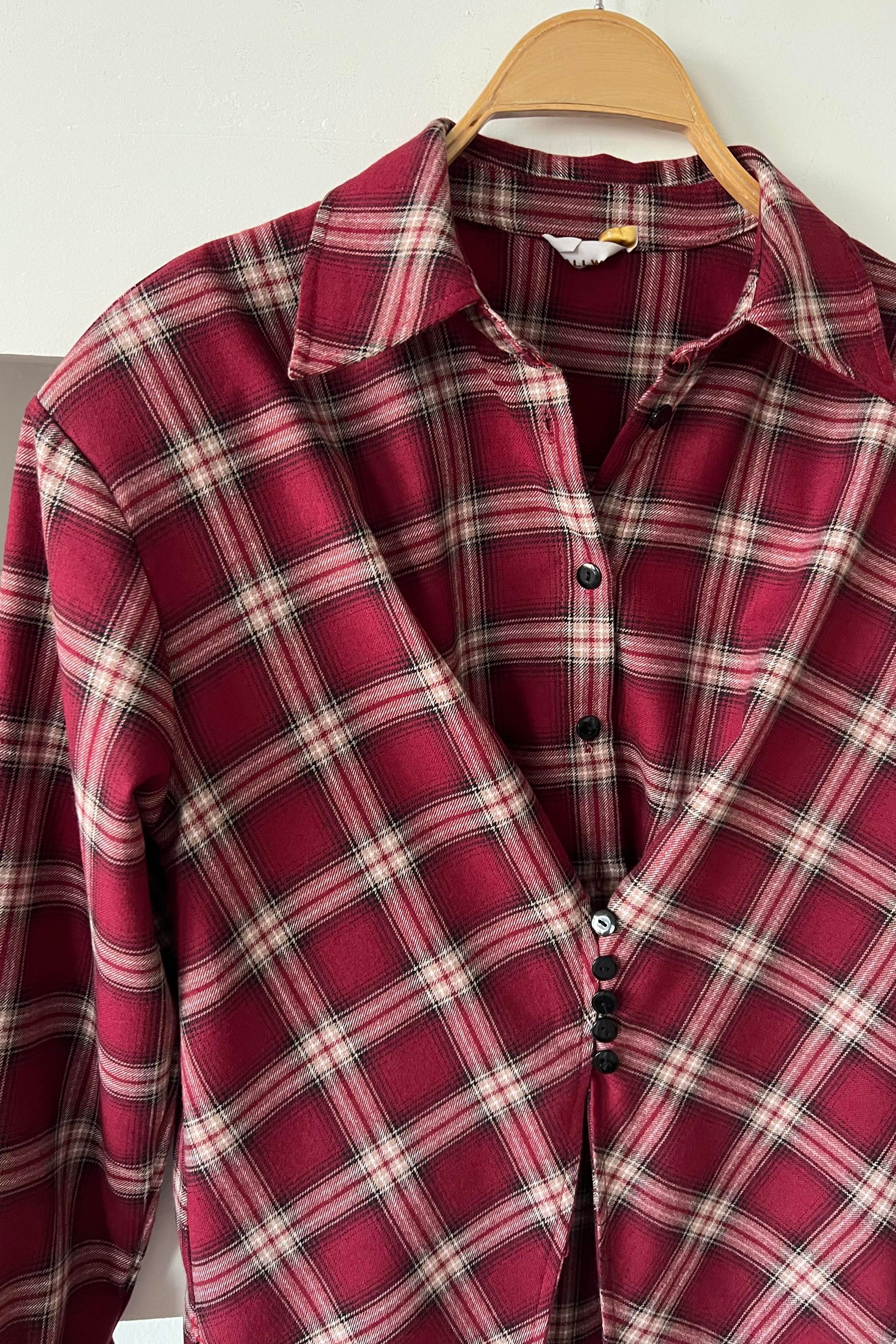 Bordo Ekoseli Tasarım Gömlek uygun fiyatlarda www.butikhola.com adresinde