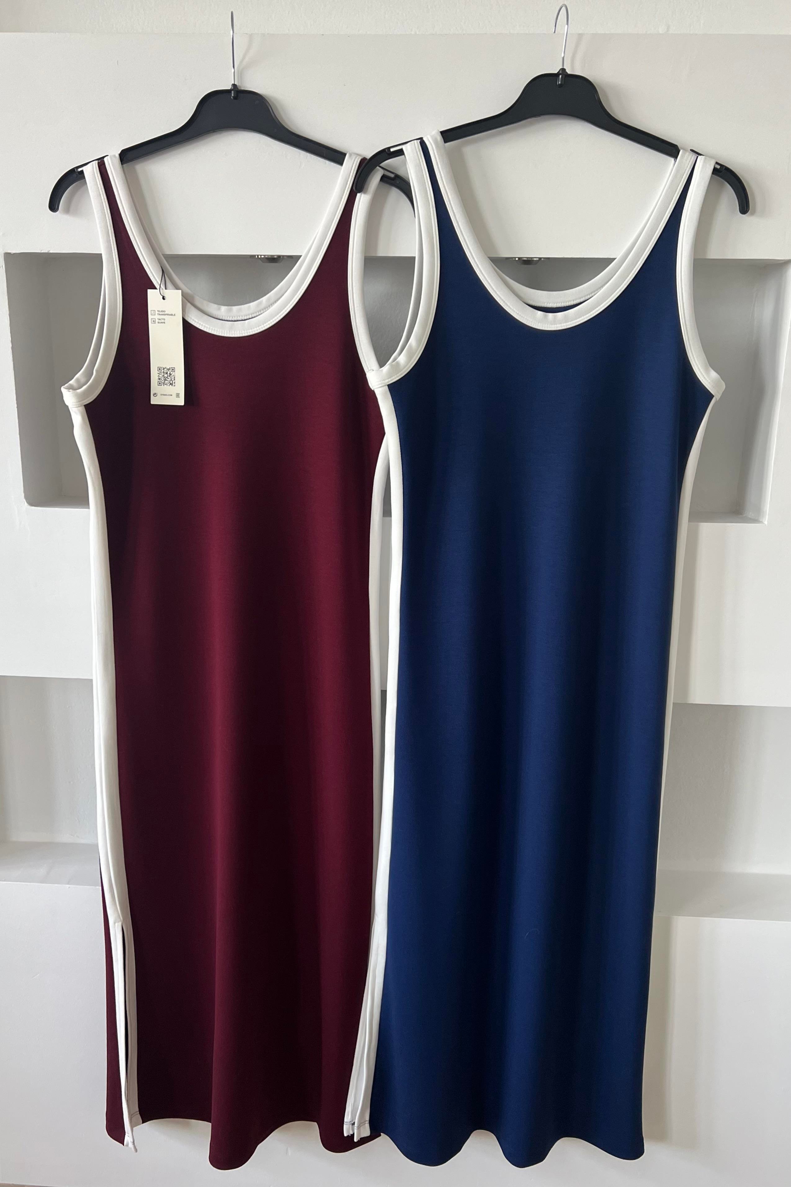 Bordo Ekru Biyeli Yırtmaçlı Elbise uygun fiyatlarda www.butikhola.com adresinde