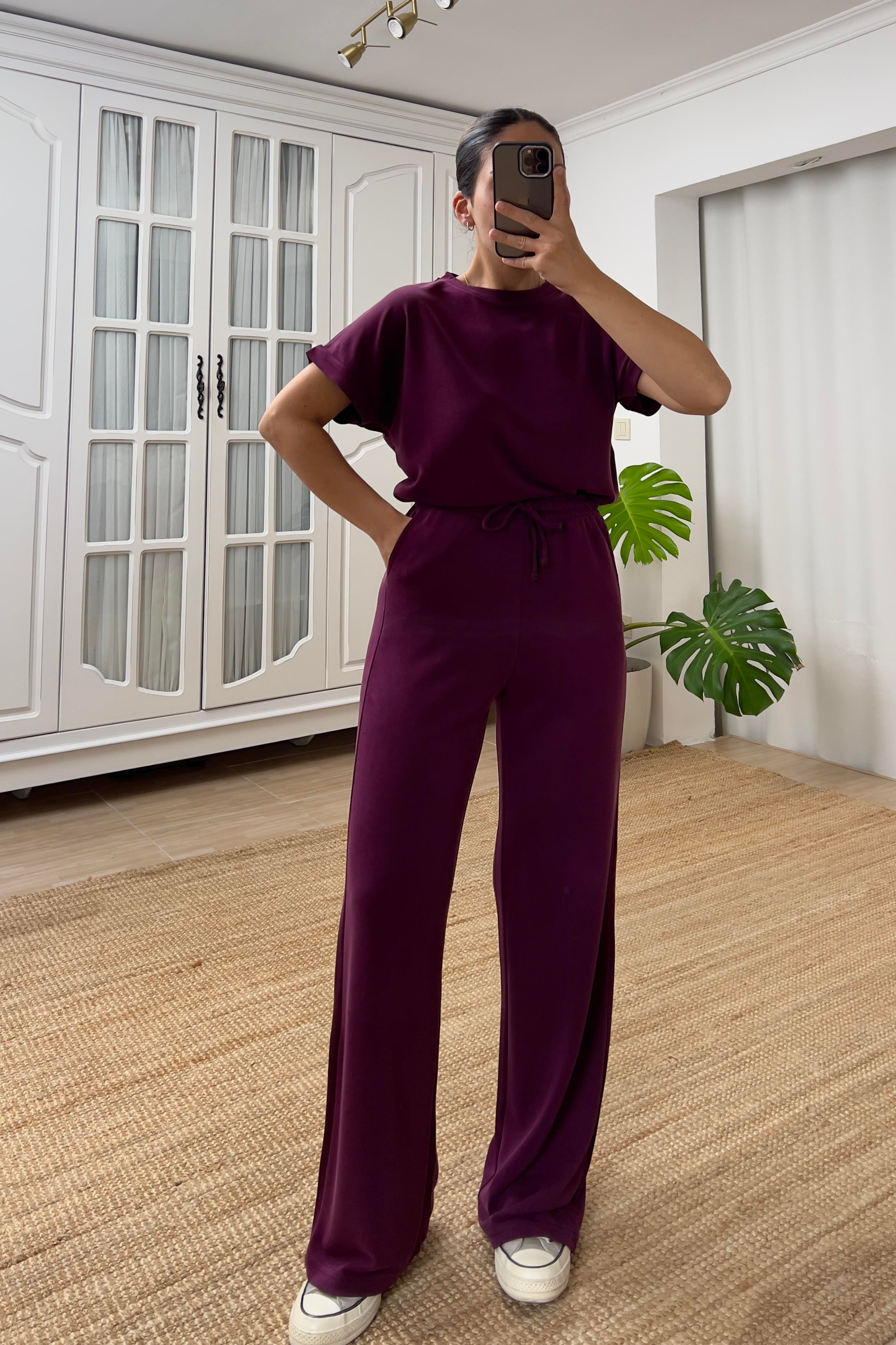 Bordo Oysho Kumaş Modal Tshirt Pantolon Takım uygun fiyatlarda www.butikhola.com adresinde