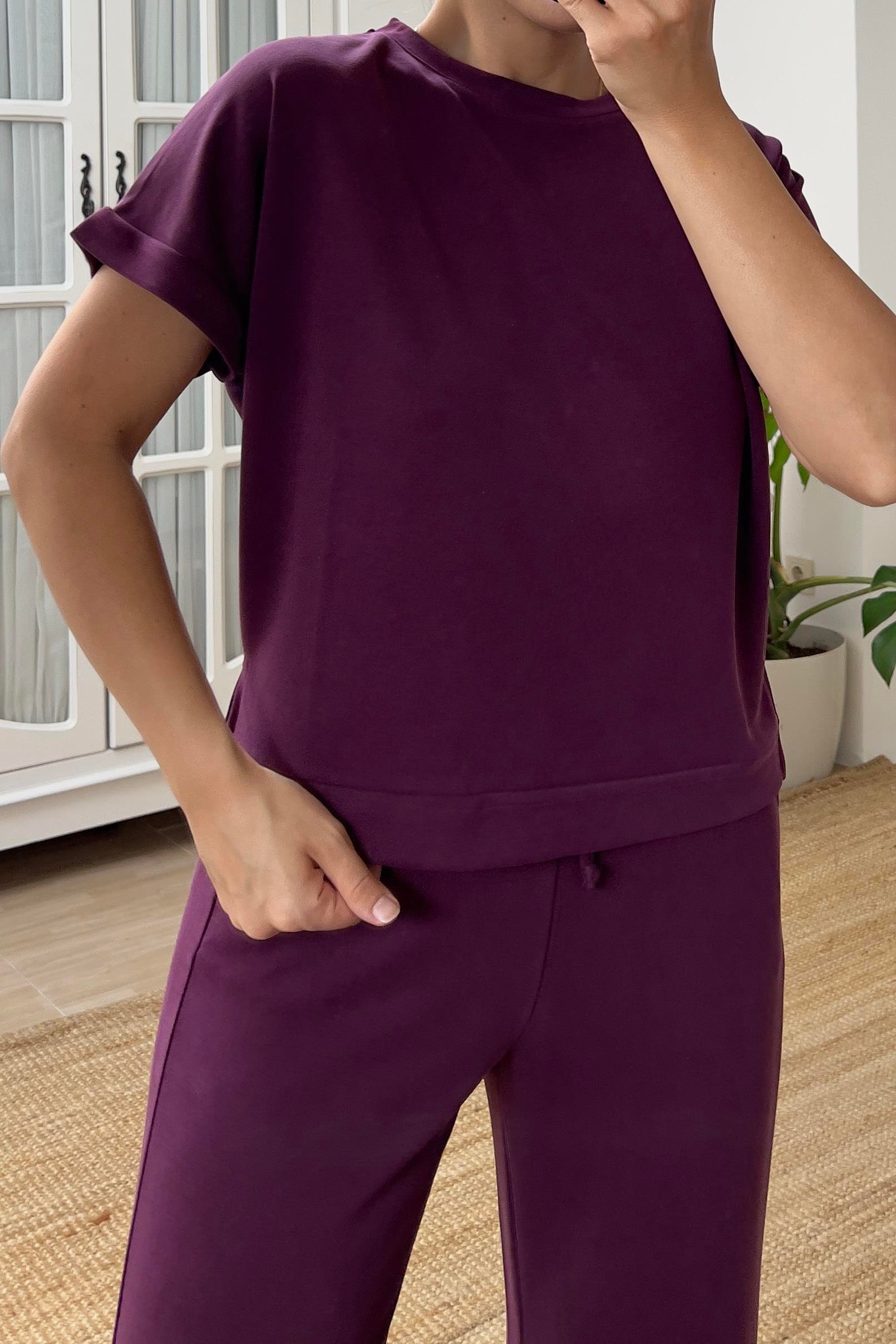 Bordo Oysho Kumaş Modal Tshirt Pantolon Takım uygun fiyatlarda www.butikhola.com adresinde