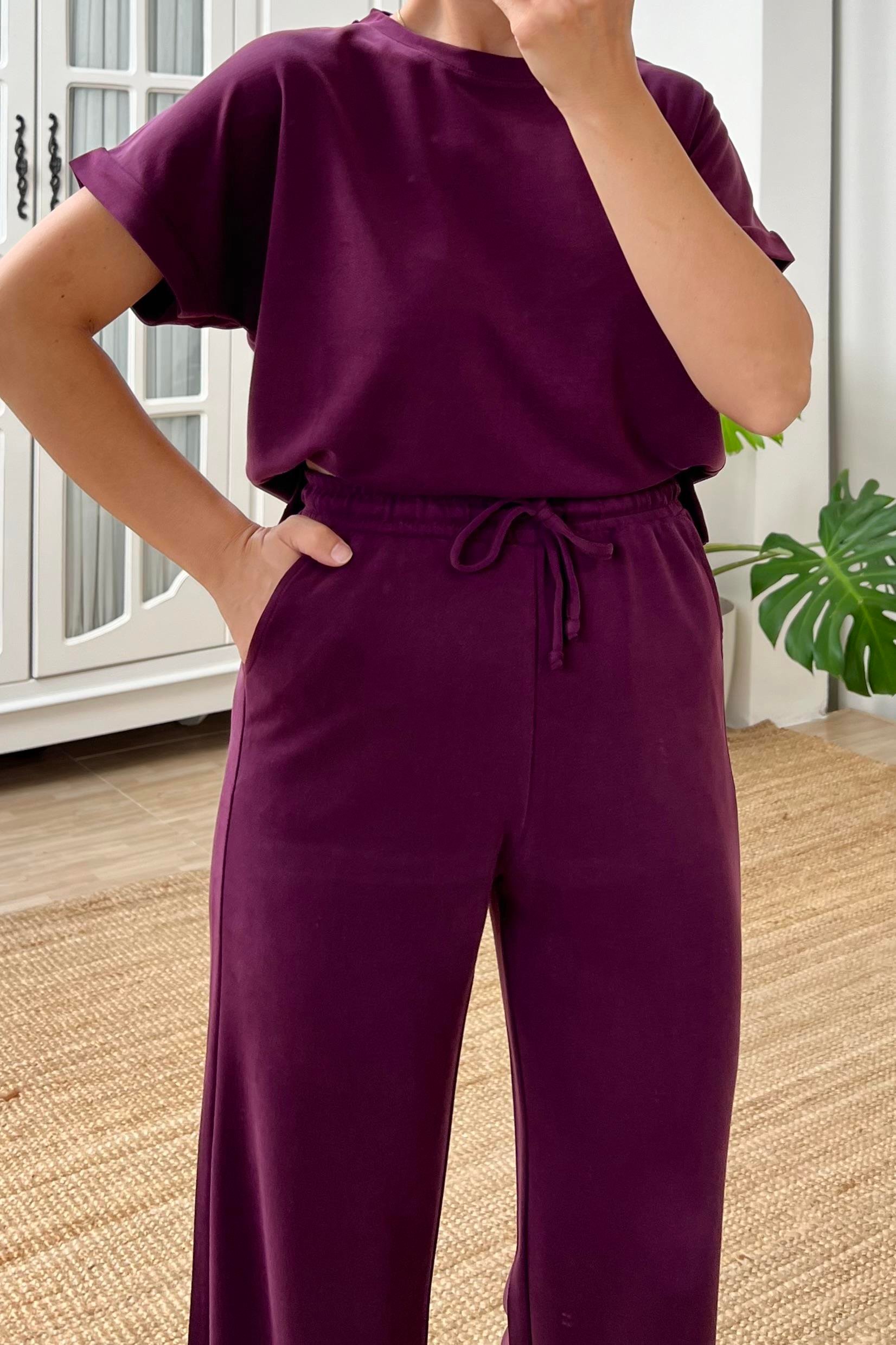 Bordo Oysho Kumaş Modal Tshirt Pantolon Takım uygun fiyatlarda www.butikhola.com adresinde