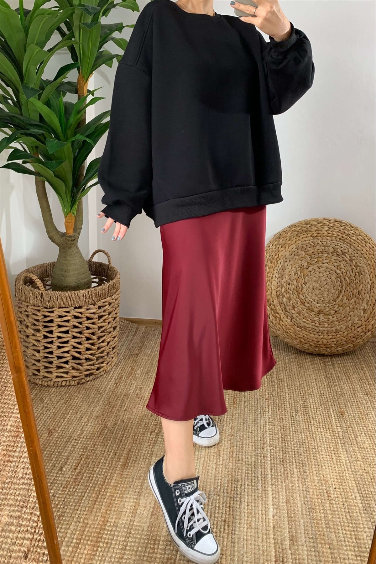 Bordo Saten Etek