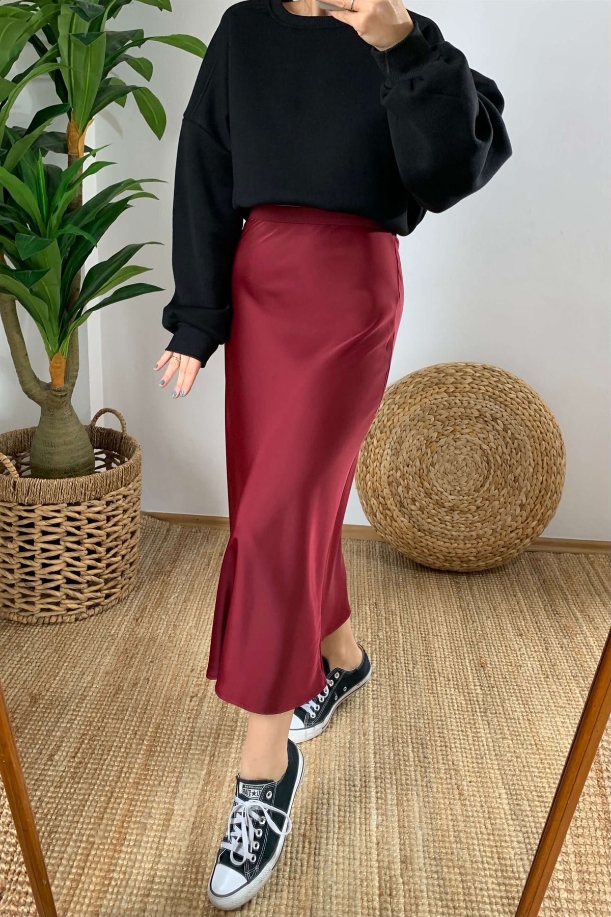Bordo Saten Etek