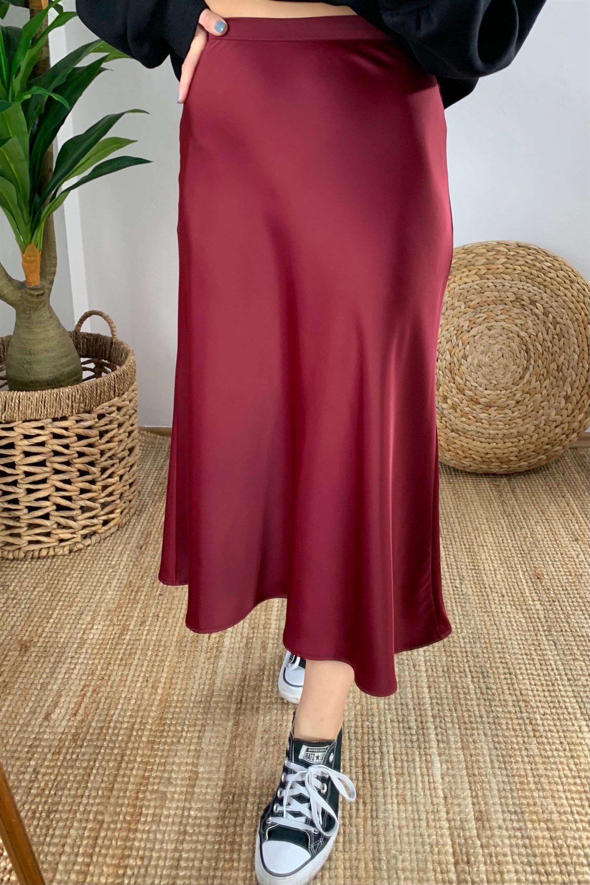 Bordo Saten Etek