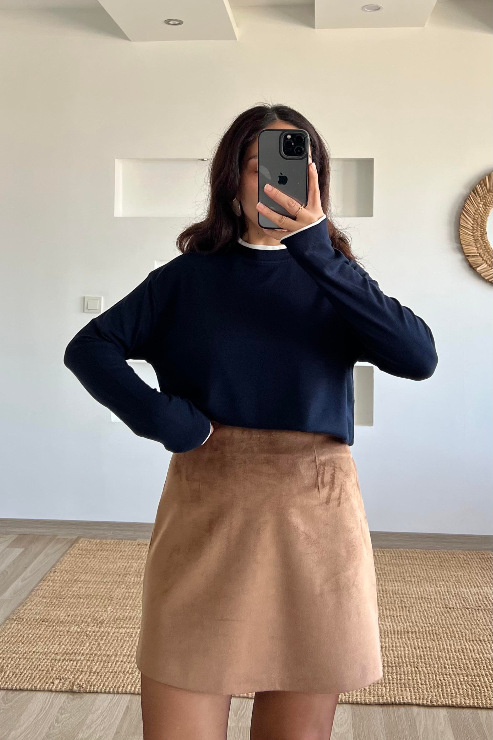 Camel Rengi Kadife Mini Etek uygun fiyatlarda www.butikhola.com adresinde