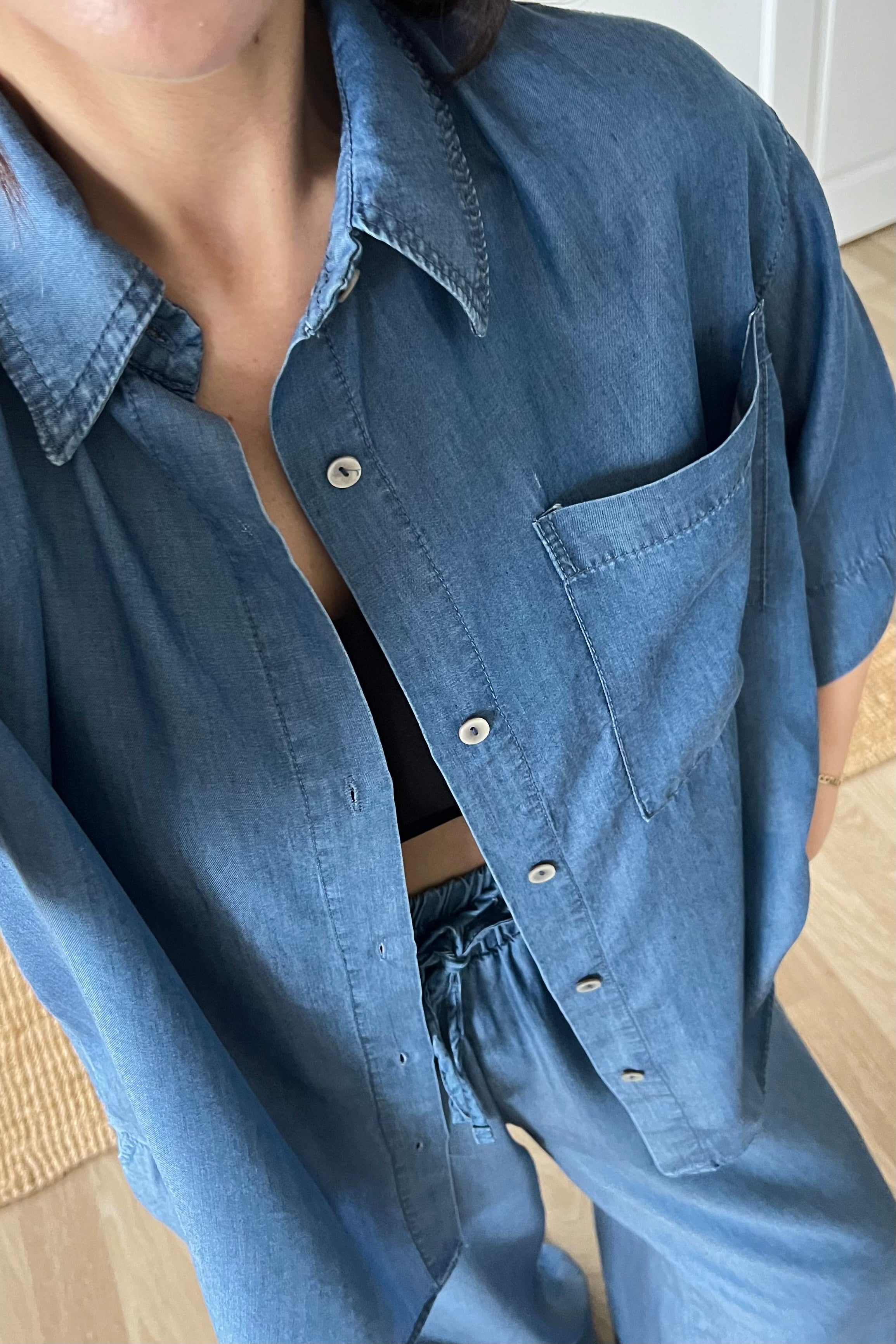 Dökümlü Tensel Gömlek Pantolon Takım uygun fiyatlarda www.butikhola.com adresinde