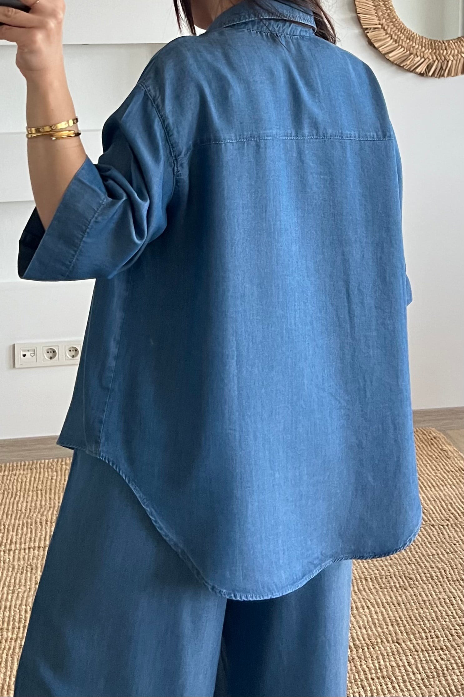 Dökümlü Tensel Gömlek Pantolon Takım uygun fiyatlarda www.butikhola.com adresinde