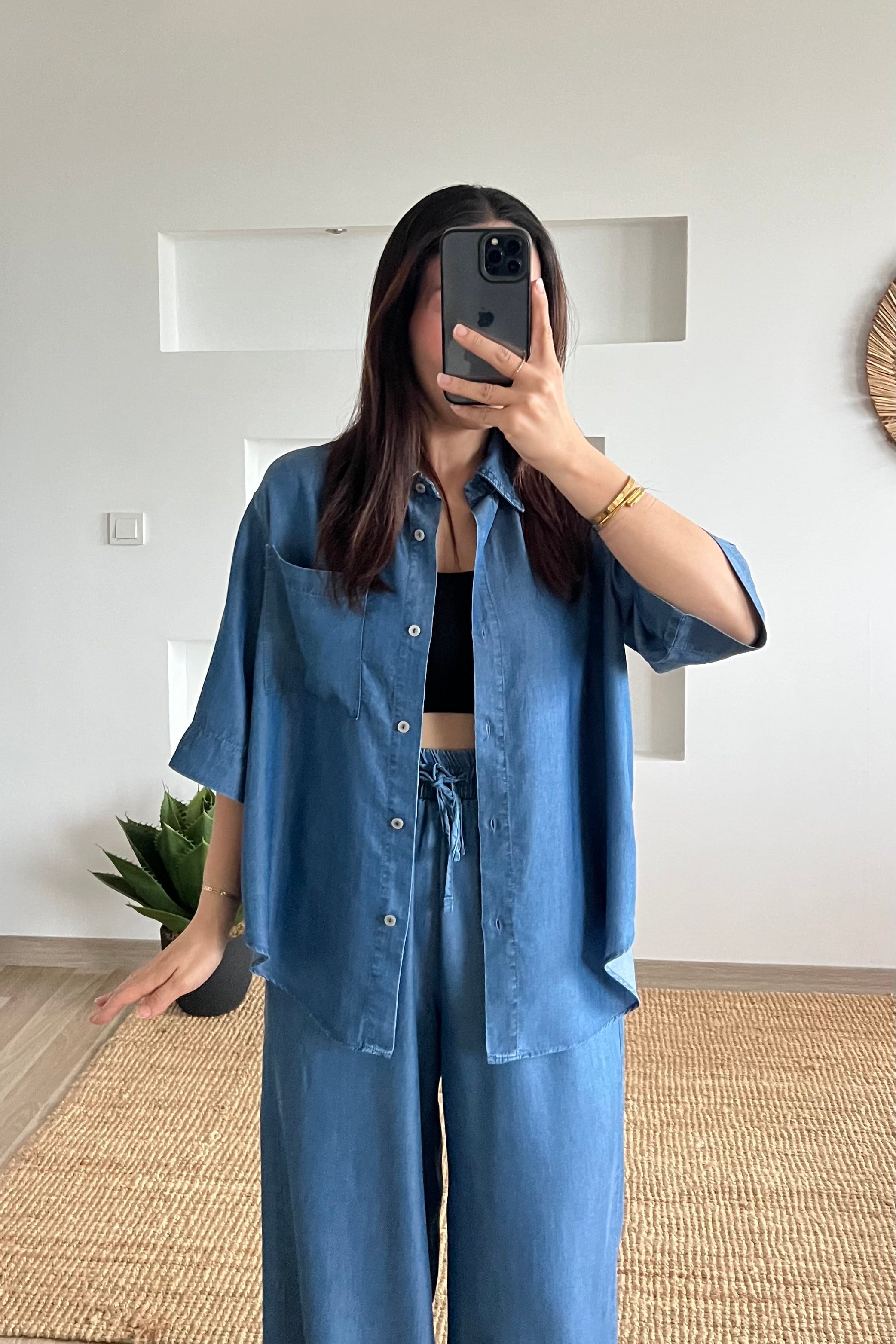 Dökümlü Tensel Gömlek Pantolon Takım uygun fiyatlarda www.butikhola.com adresinde