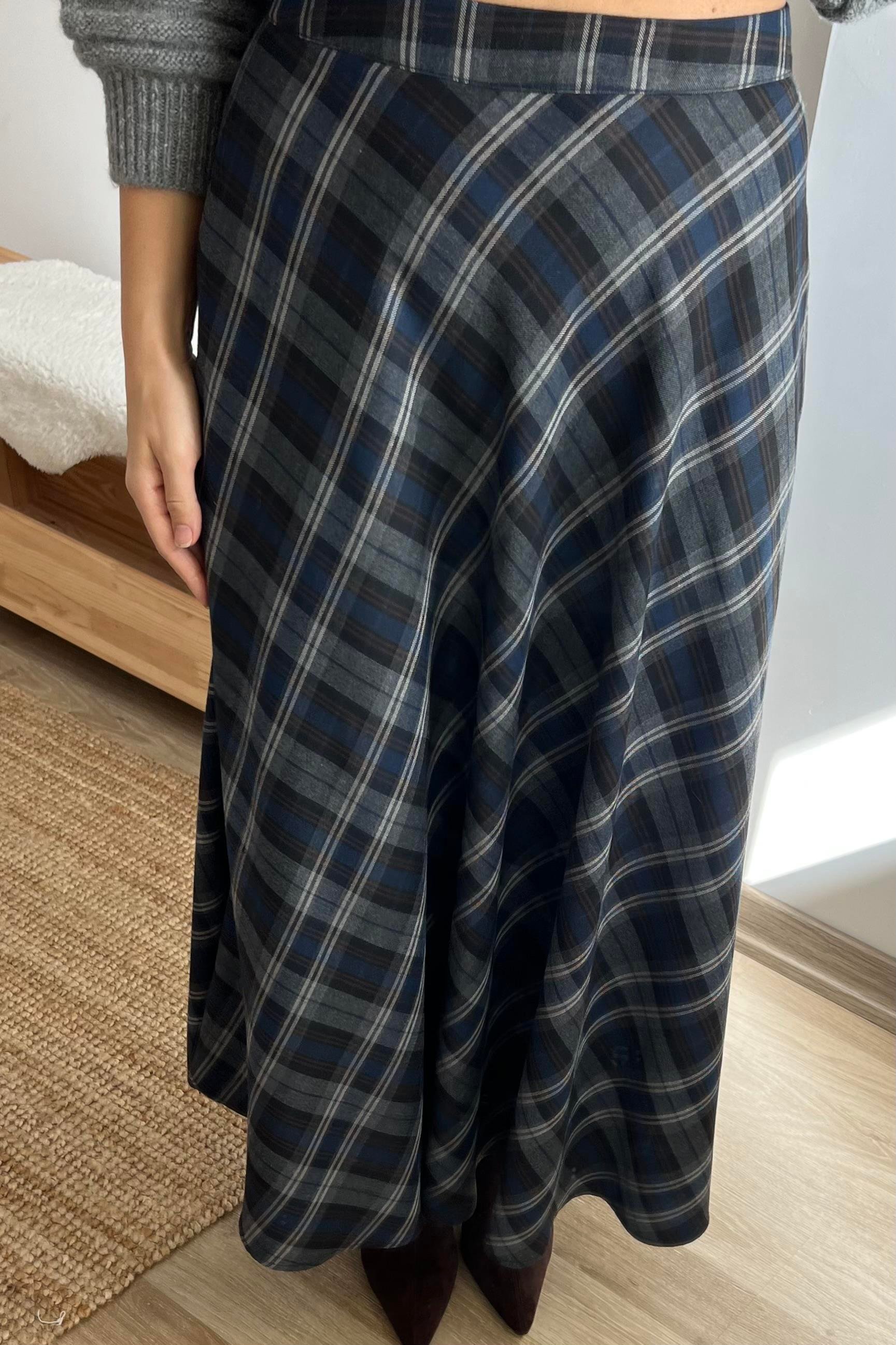 Ekoseli Cepli Midi Etek uygun fiyatlarda www.butikhola.com adresinde