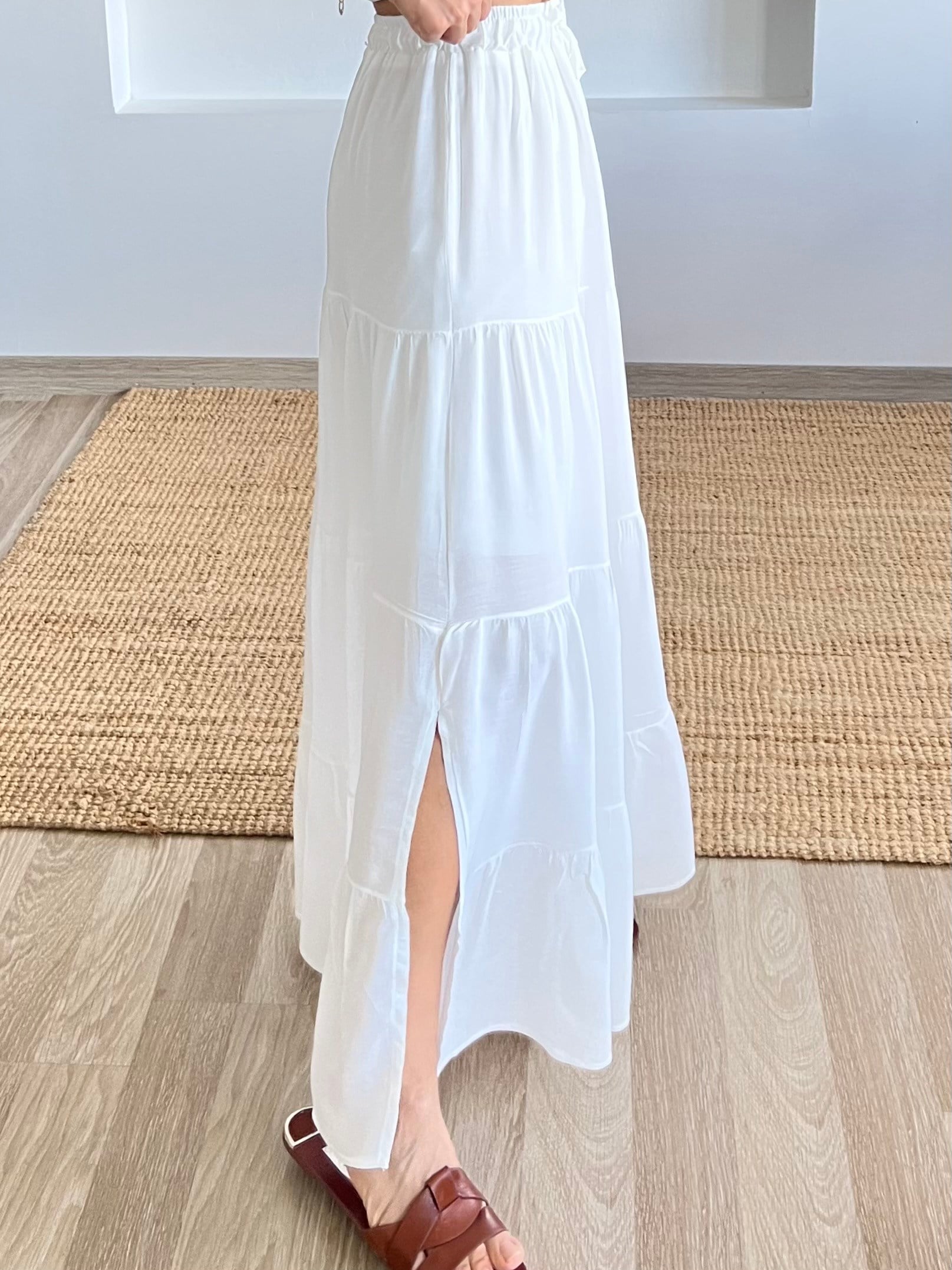 Ekru Astarlı Beli Lastikli Bohem Etek uygun fiyatlarda www.butikhola.com adresinde