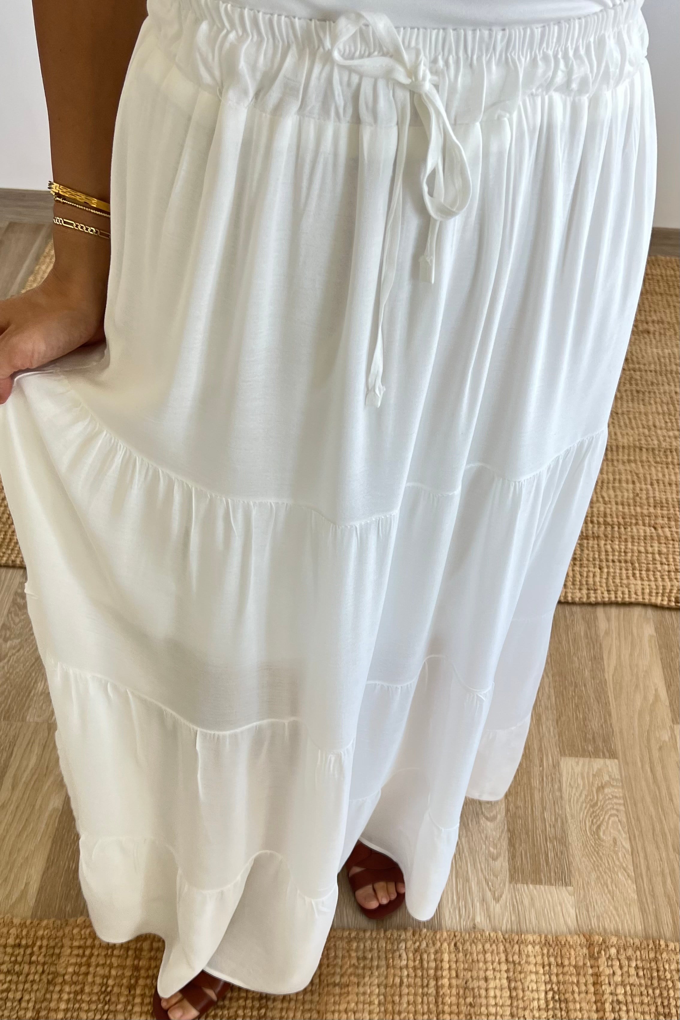 Ekru Astarlı Beli Lastikli Bohem Etek uygun fiyatlarda www.butikhola.com adresinde