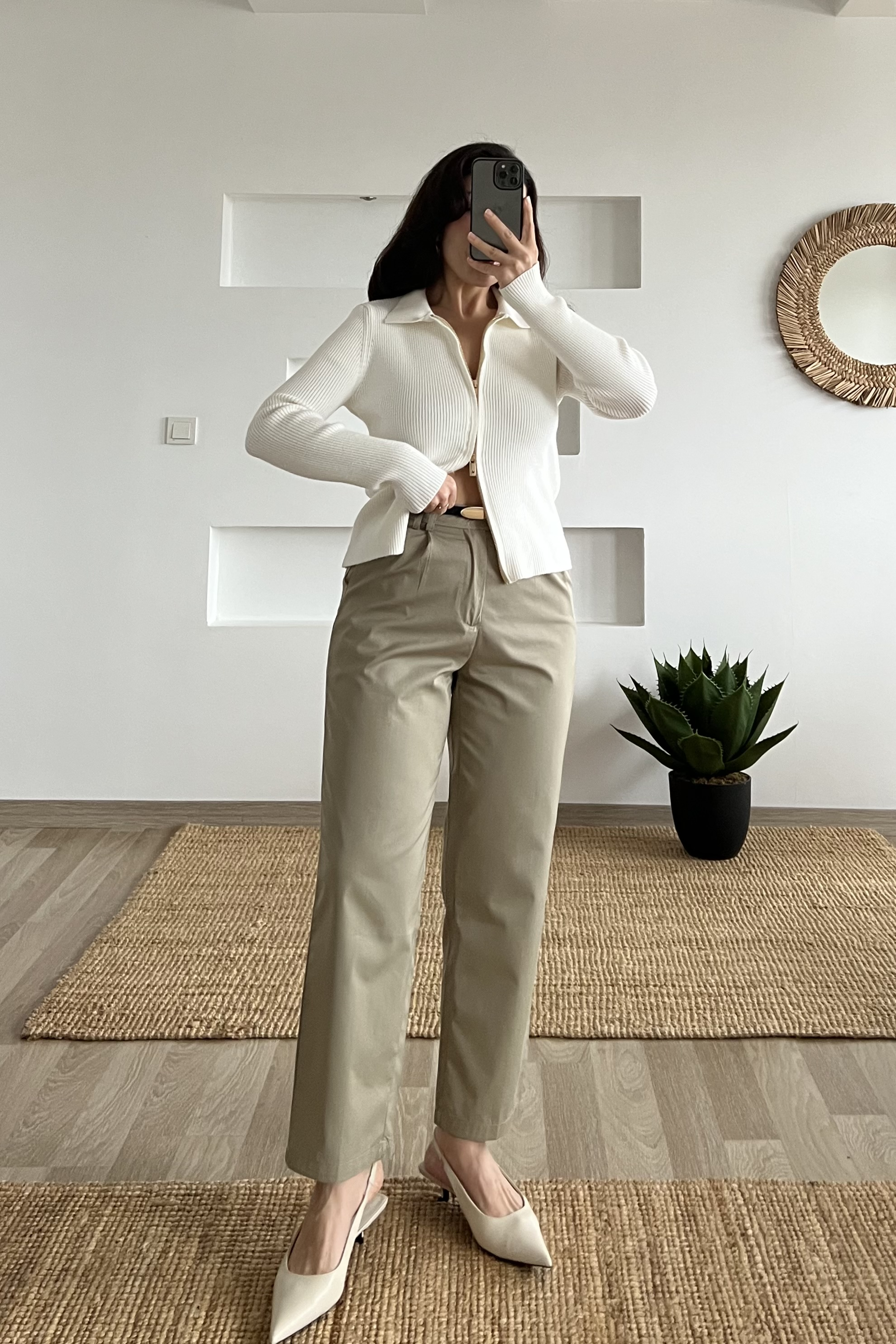 Ekru Çift Fermuarlı Polo Yaka Hırka uygun fiyatlarda www.butikhola.com adresinde